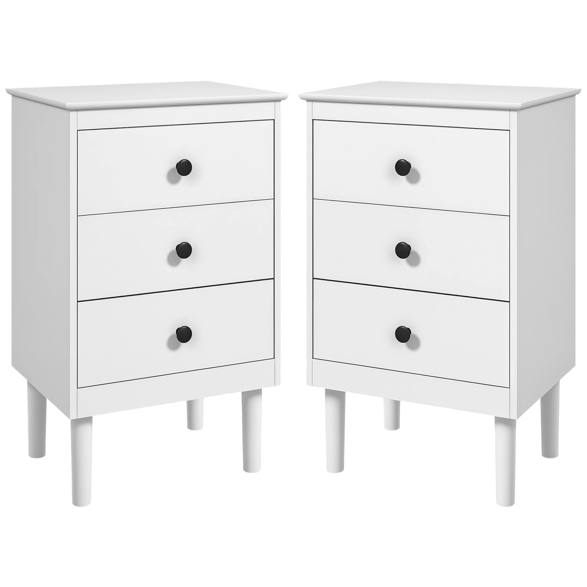 HOMCOM Bedside Table Set Of 2, Bedside Cabinet W/ 3 Drawers, Modern Side Table, - Image 2
