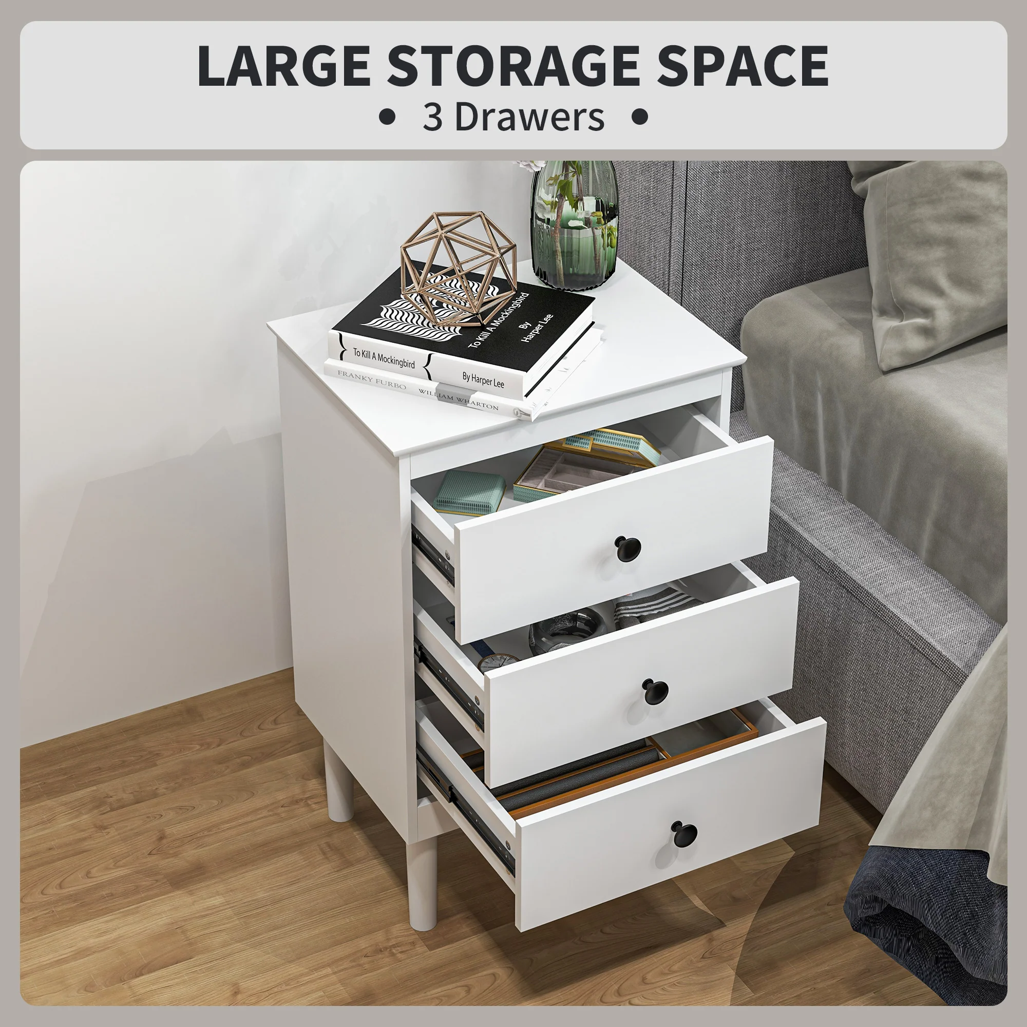 HOMCOM Bedside Table Set Of 2, Bedside Cabinet W/ 3 Drawers, Modern Side Table, - Image 22