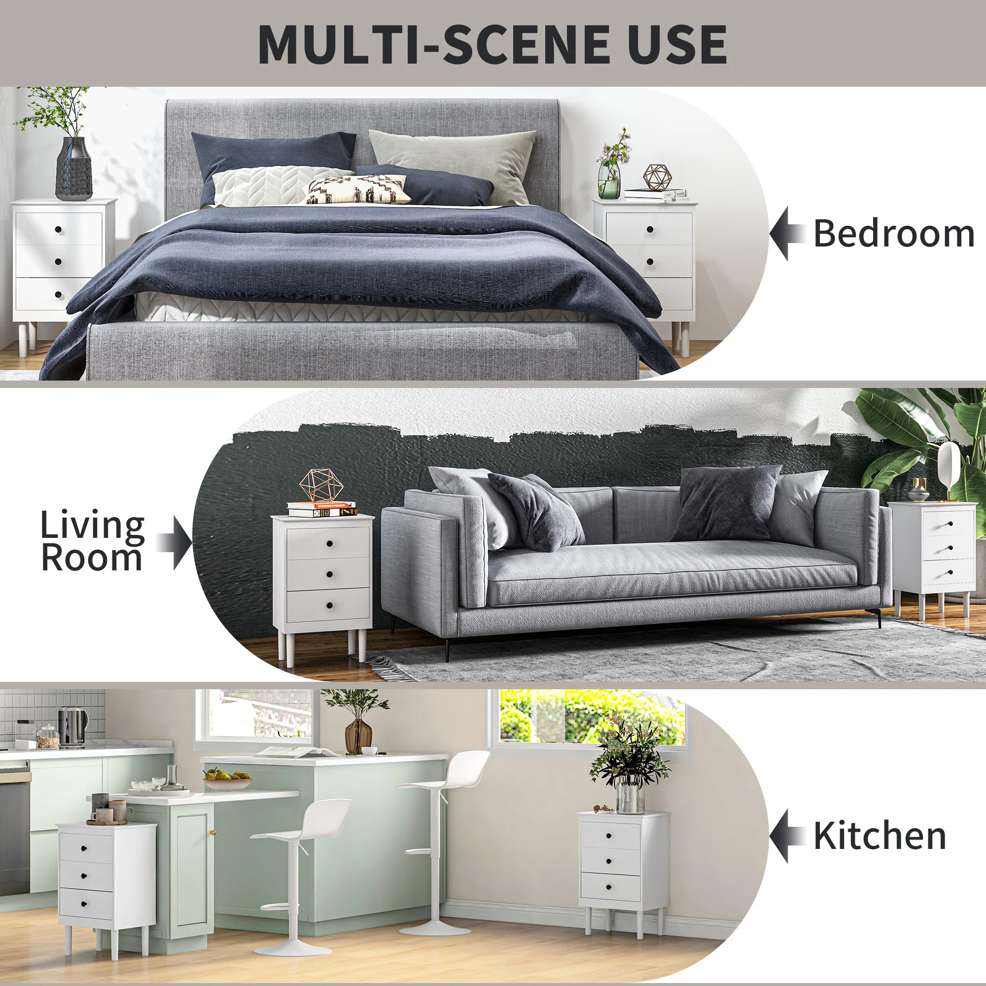 HOMCOM Bedside Table Set Of 2, Bedside Cabinet W/ 3 Drawers, Modern Side Table, - Image 25