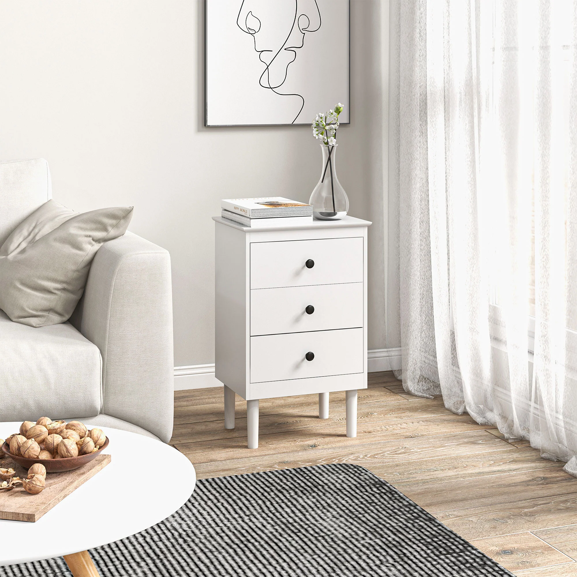 HOMCOM Bedside Table Set Of 2, Bedside Cabinet W/ 3 Drawers, Modern Side Table, - Image 27
