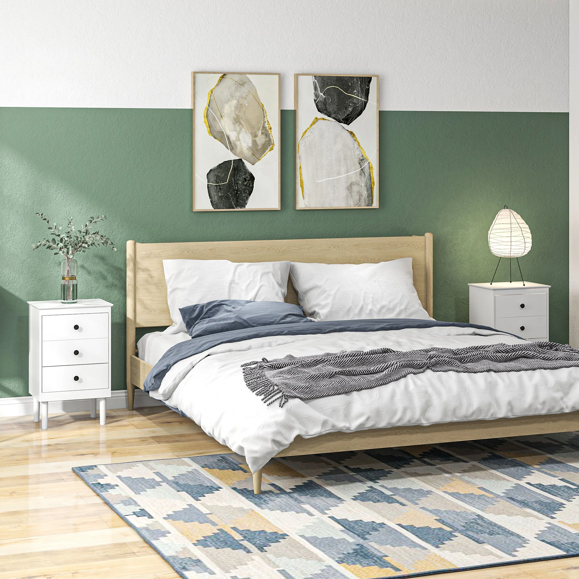 HOMCOM Bedside Table Set Of 2, Bedside Cabinet W/ 3 Drawers, Modern Side Table, - Image 3
