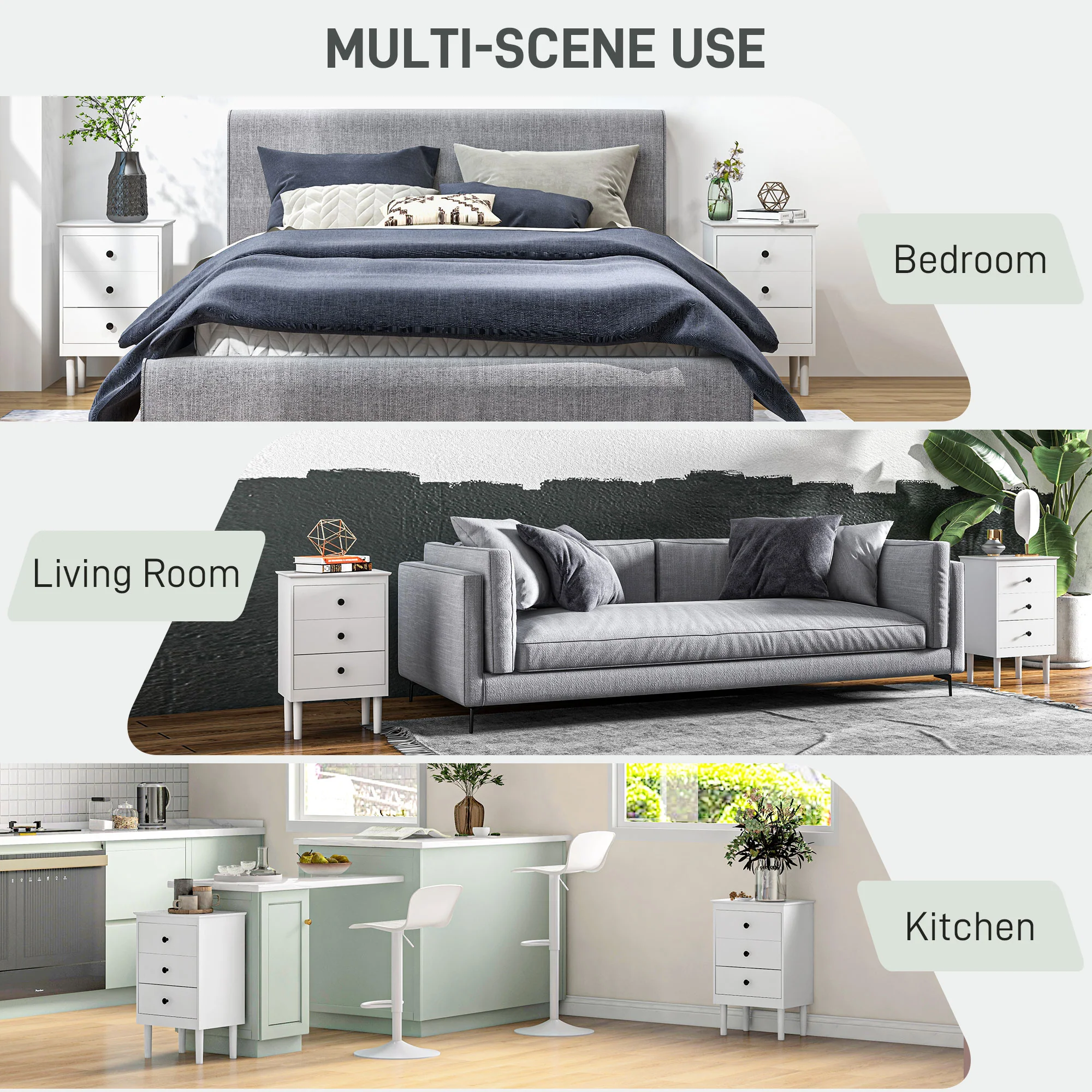 HOMCOM Bedside Table Set Of 2, Bedside Cabinet W/ 3 Drawers, Modern Side Table, - Image 7