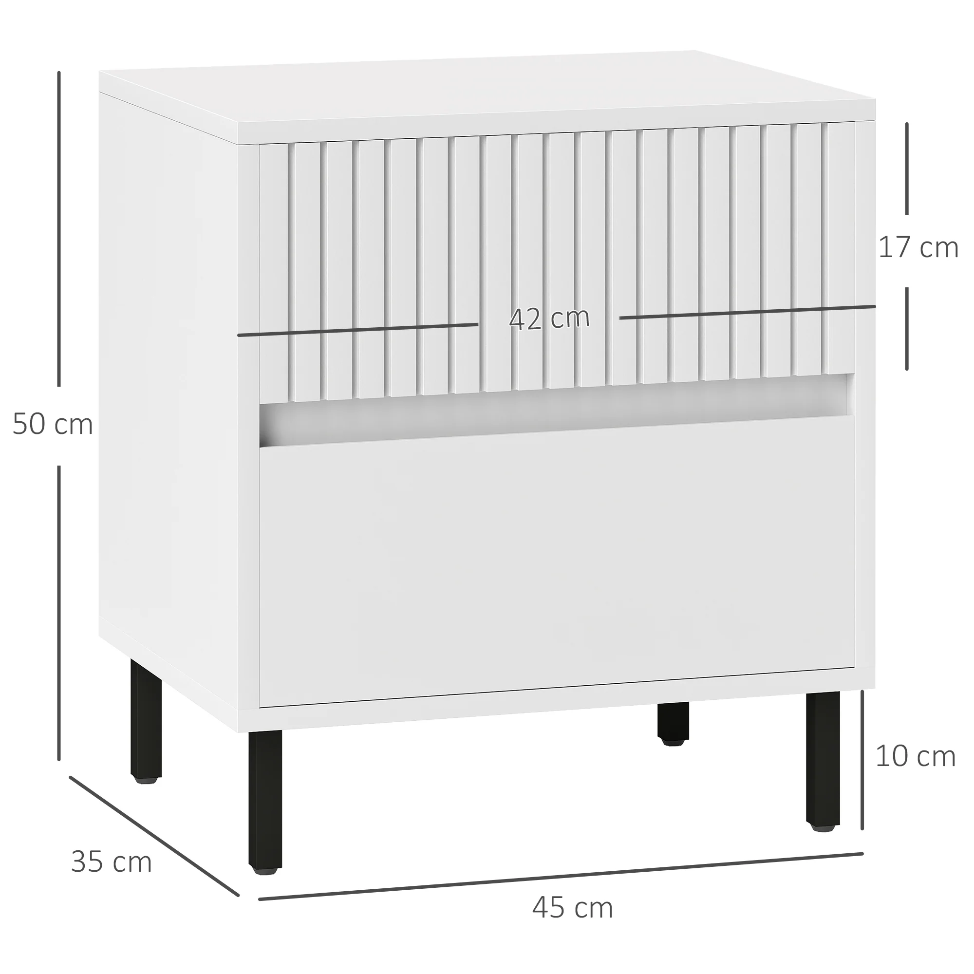 HOMCOM Bedside Table With 2 Drawers And Steel Legs For Bedroom - Grey/White - Image 14