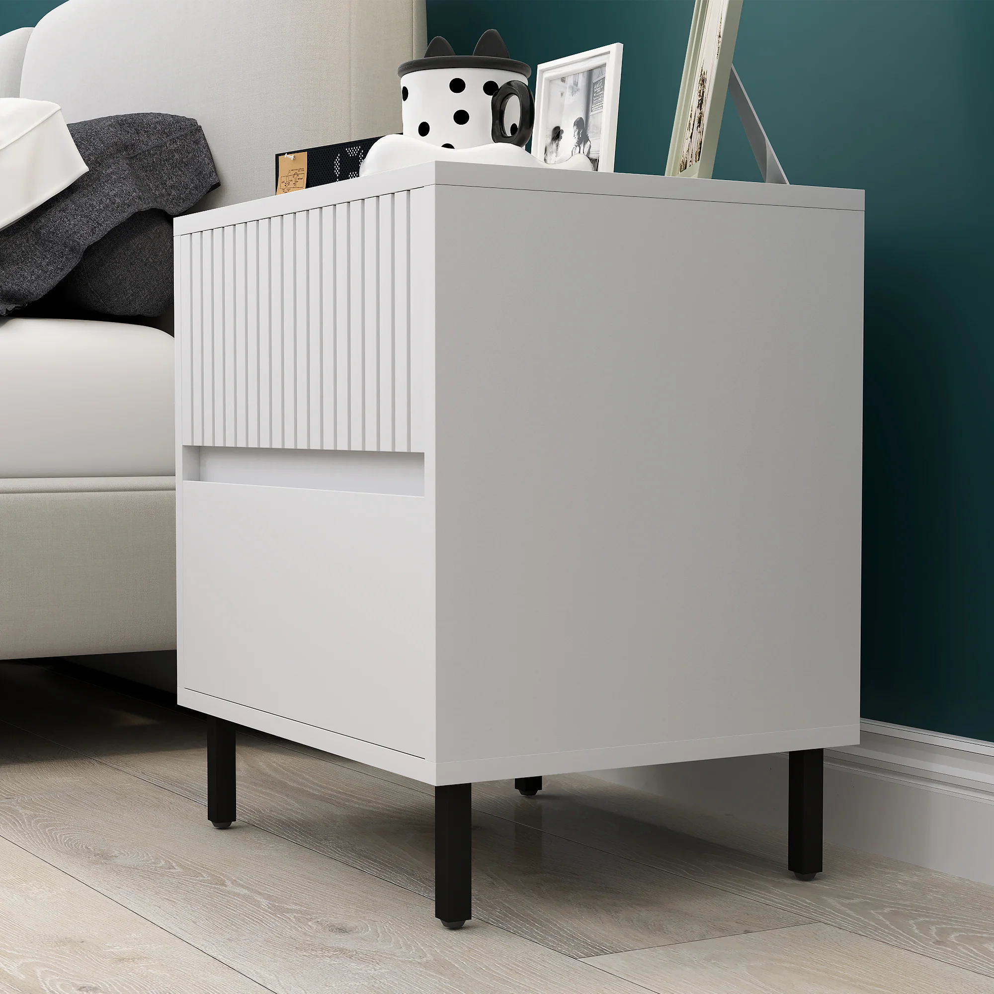 HOMCOM Bedside Table With 2 Drawers And Steel Legs For Bedroom - Grey/White - Image 16