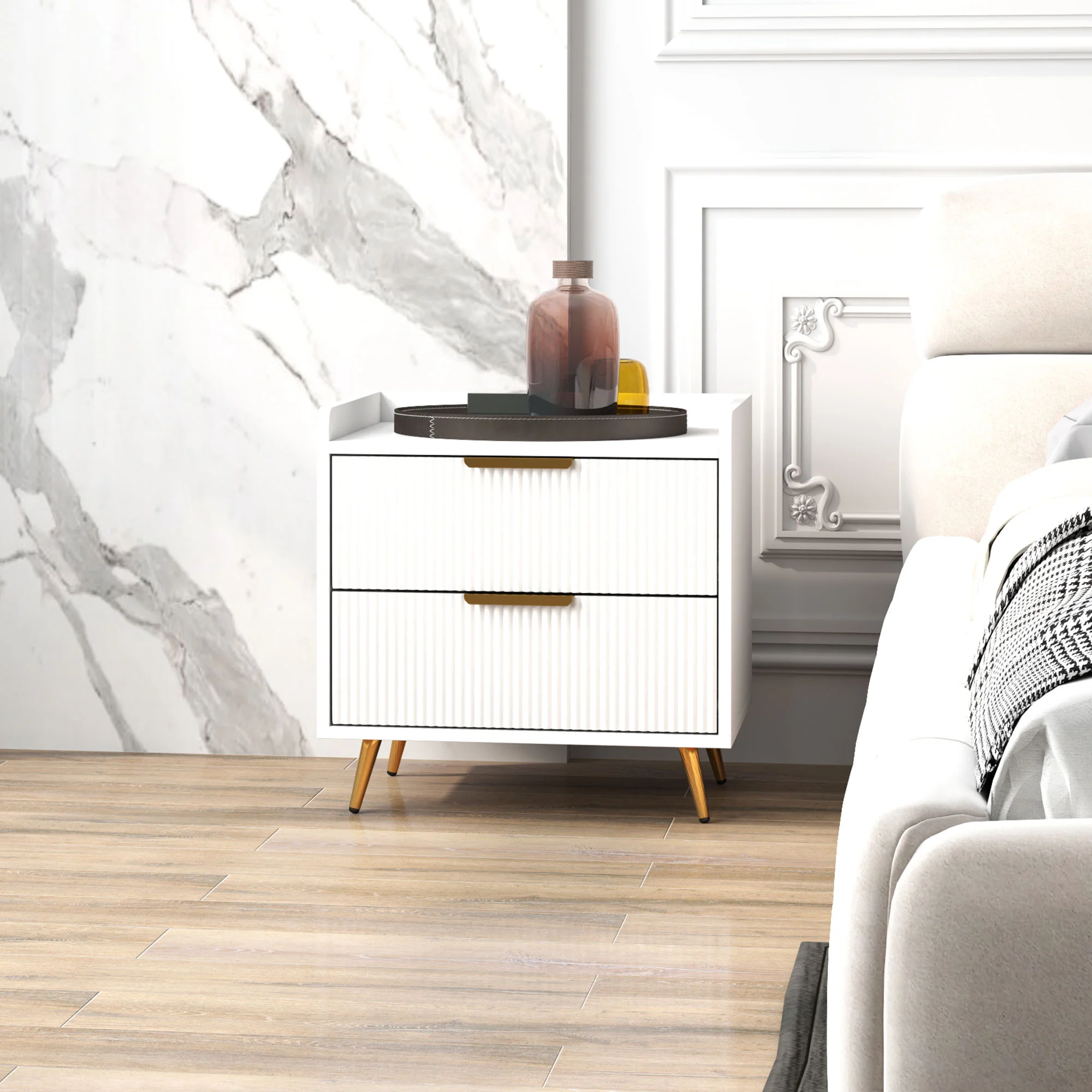 HOMCOM Bedside Table with 2 Drawers for Bedroom, Living Room - Image 16