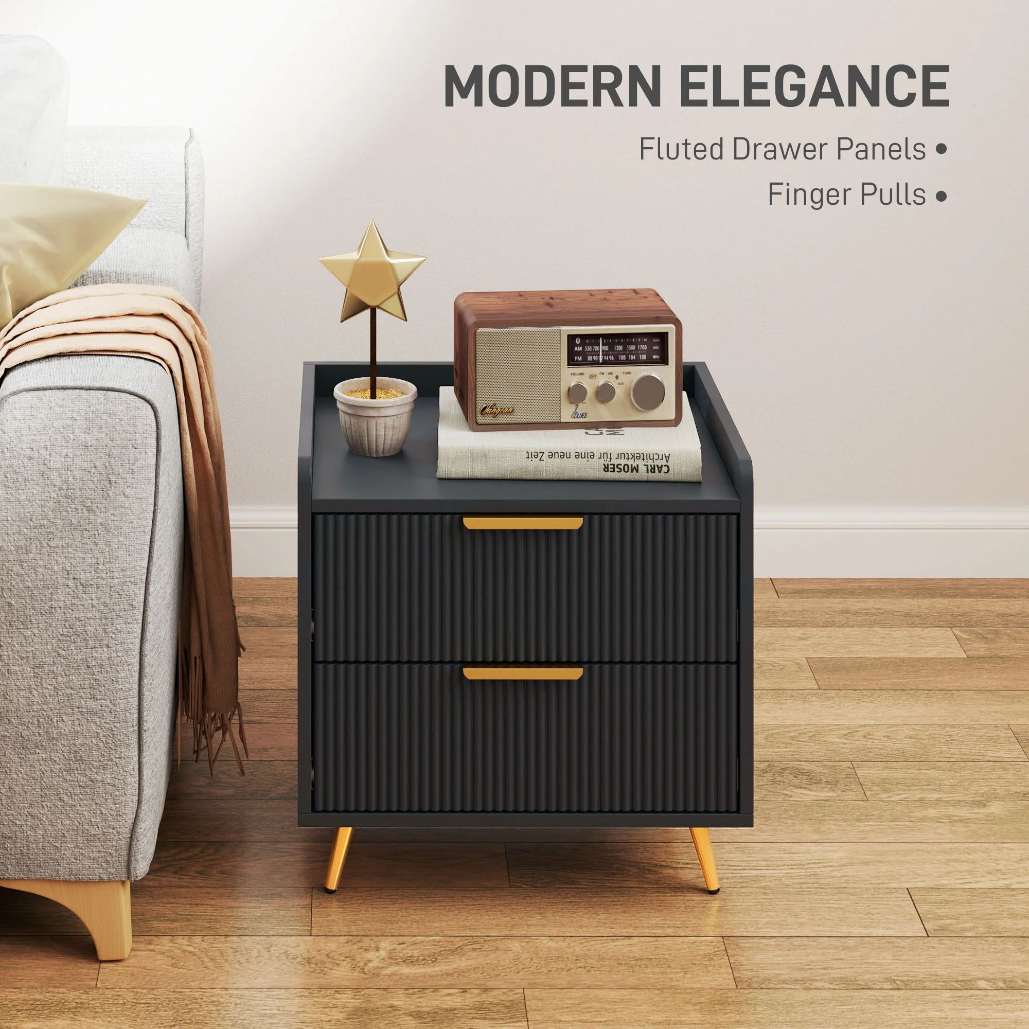 HOMCOM Bedside Table with 2 Drawers for Bedroom, Living Room - Image 3