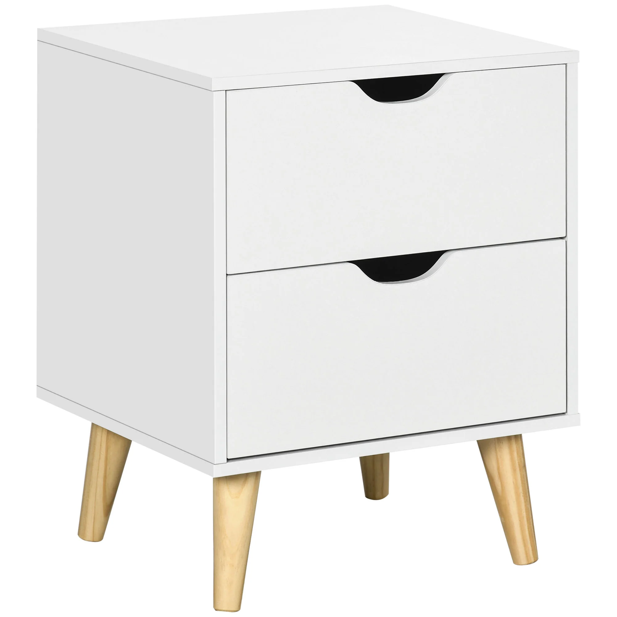 HOMCOM Bedside Table with Drawer, Side Table with Pine Wood Legs, White