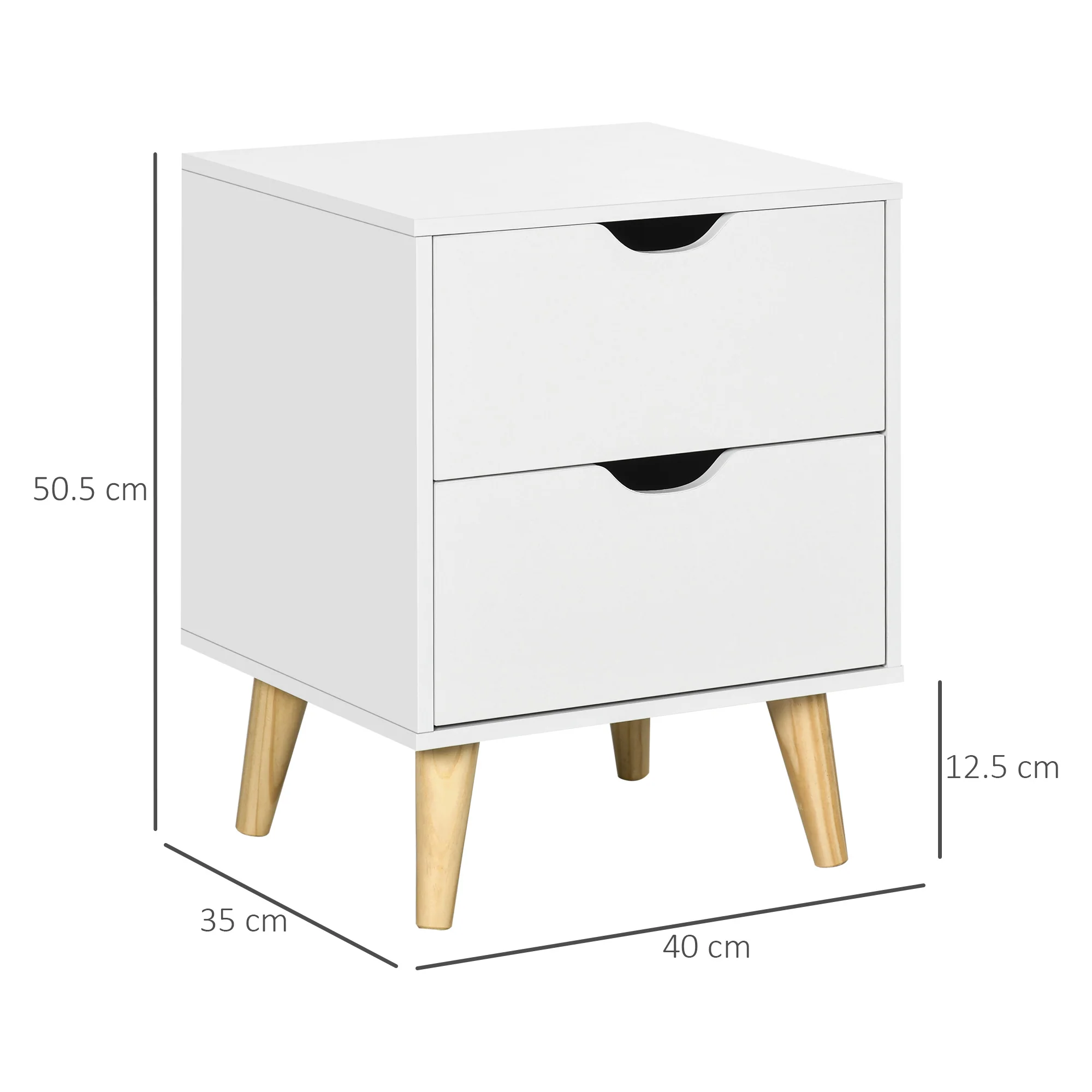 HOMCOM Bedside Table with Drawer, Side Table with Pine Wood Legs, White - Image 5