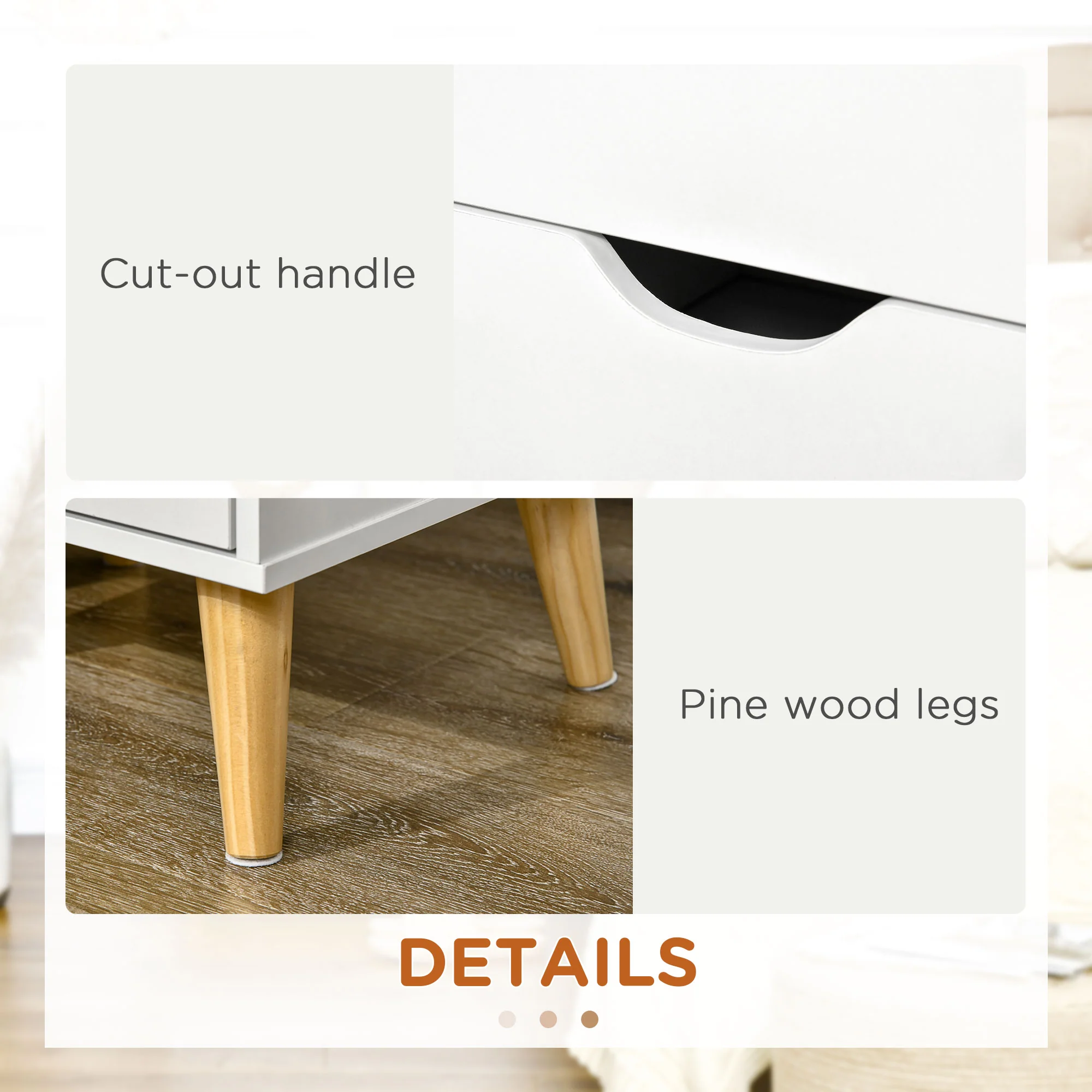 HOMCOM Bedside Table with Drawer, Side Table with Pine Wood Legs, White - Image 6