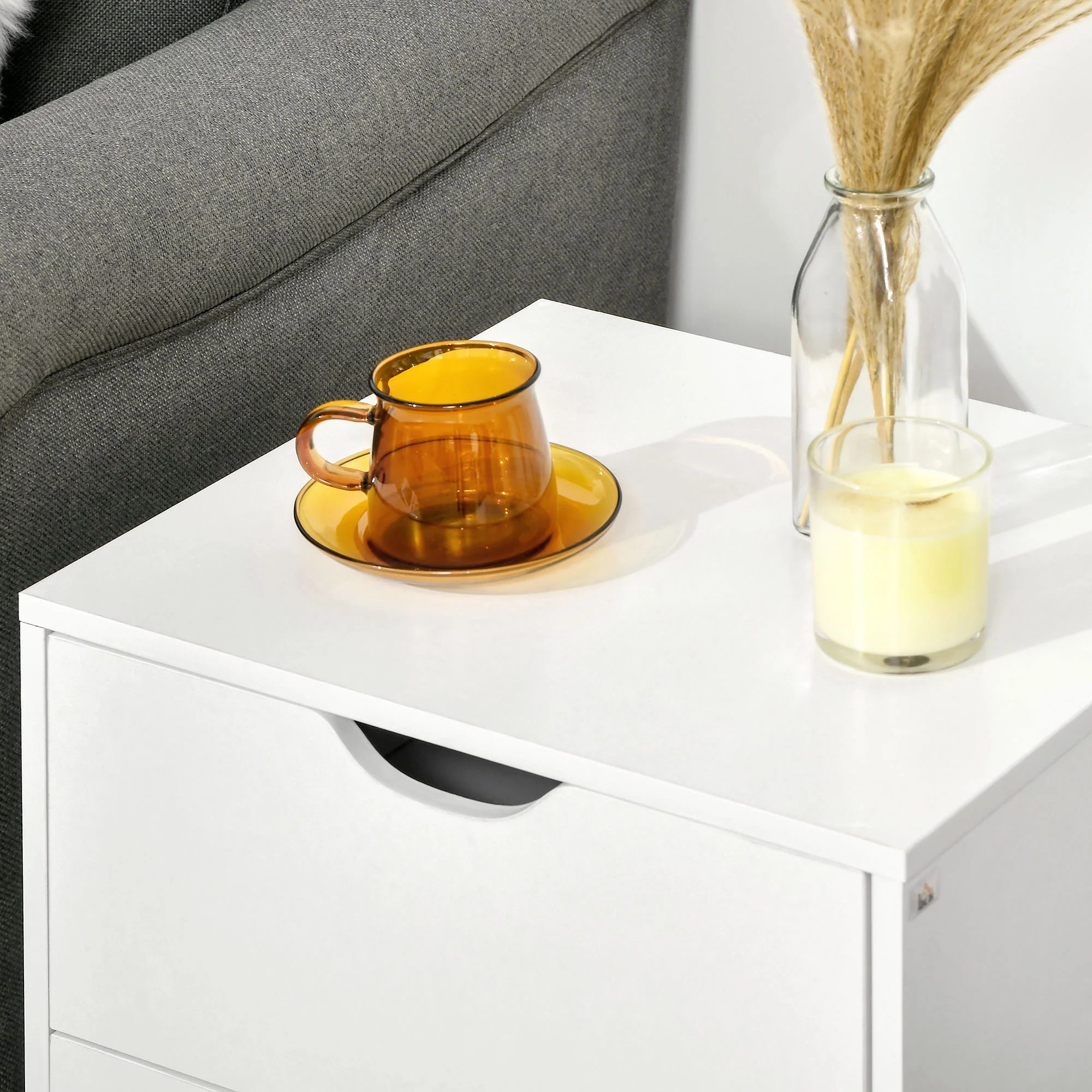 HOMCOM Bedside Table with Drawer, Side Table with Pine Wood Legs, White - Image 9