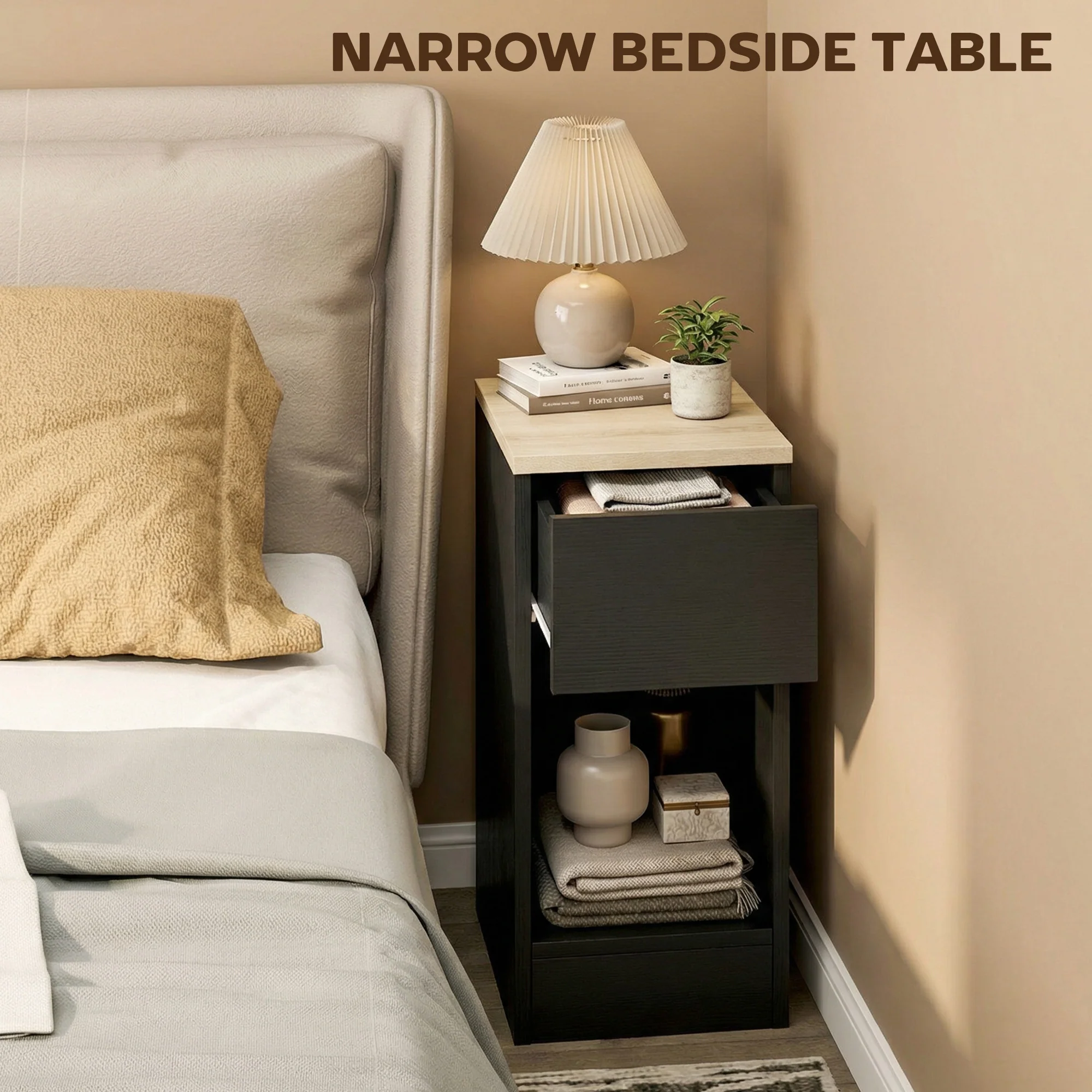 HOMCOM Bedside Tables Set of 2, Nightstands for Bedroom, Living Room, Black - Image 5