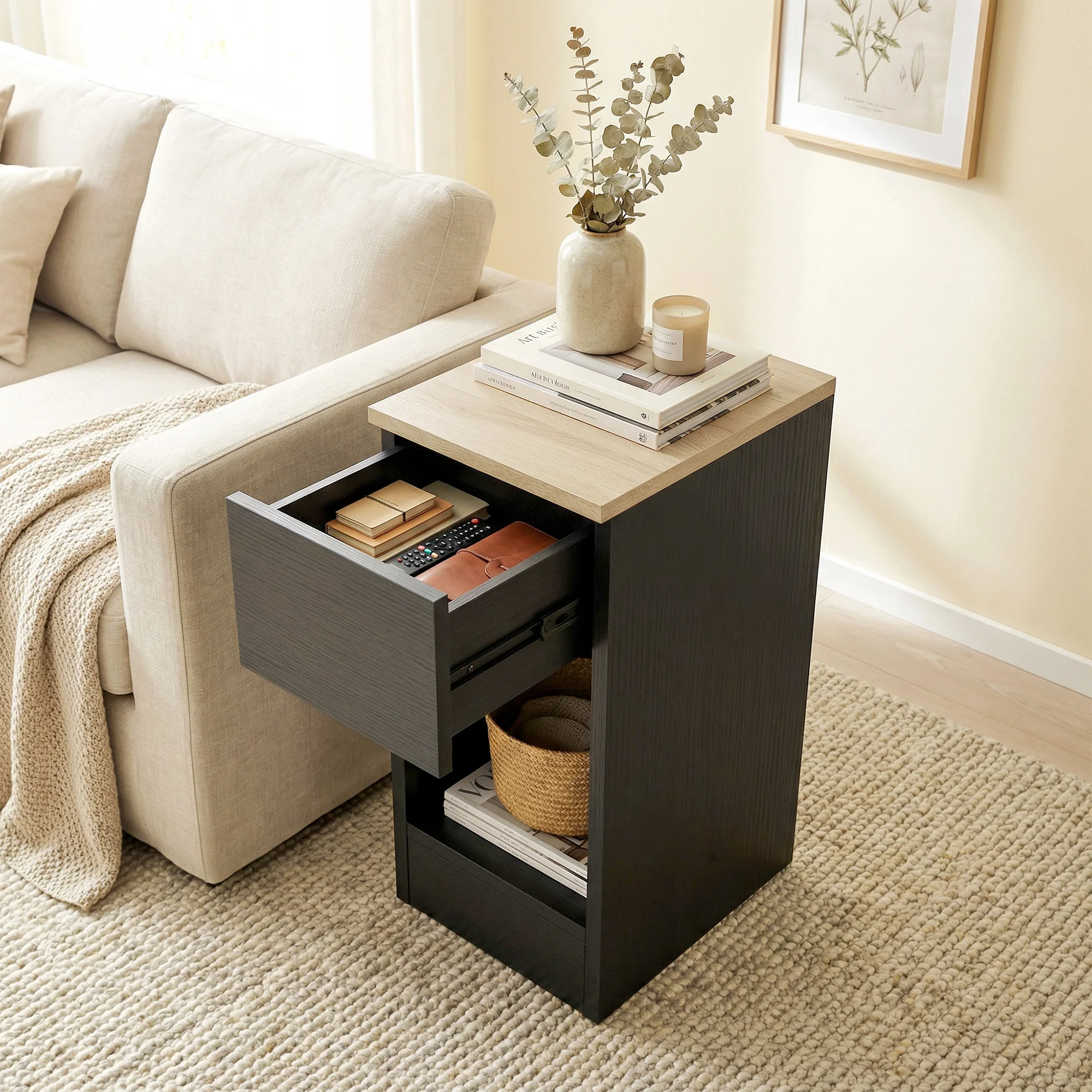 HOMCOM Bedside Tables Set of 2, Nightstands for Bedroom, Living Room, Black - Image 9