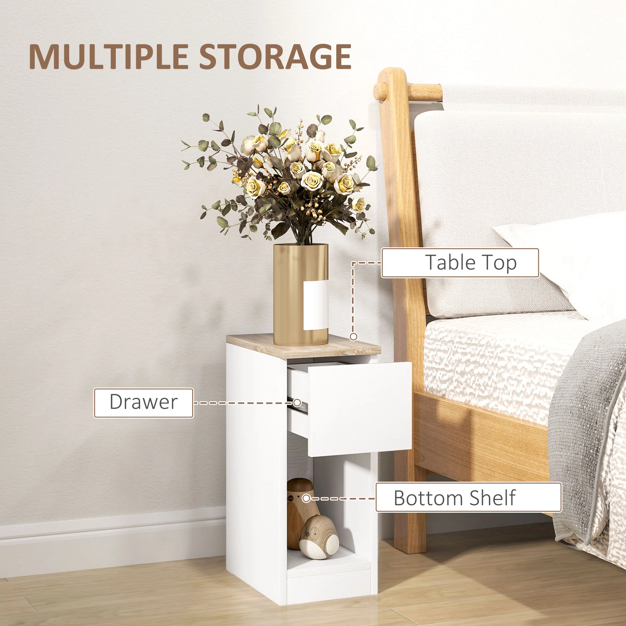HOMCOM Bedside Tables Set of 2, Nightstands for Bedroom, Living Room, White - Image 3