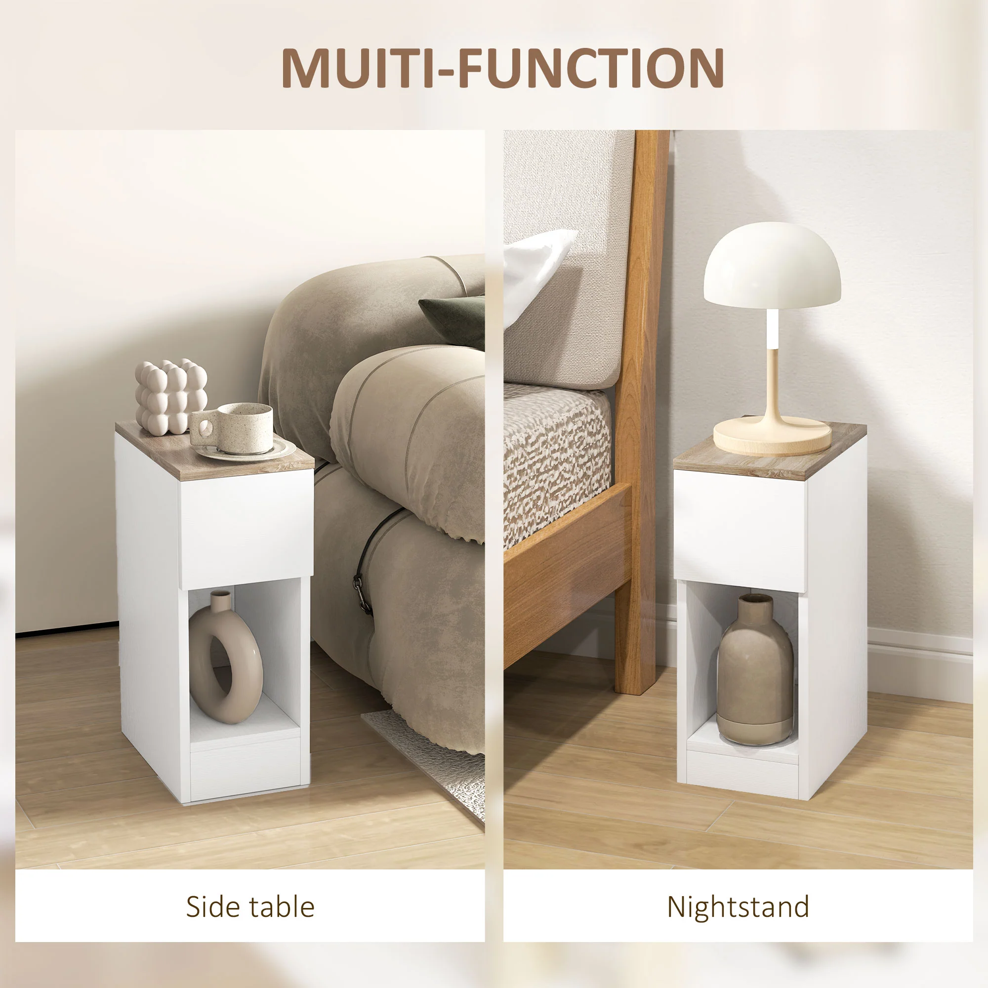HOMCOM Bedside Tables Set of 2, Nightstands for Bedroom, Living Room, White - Image 6