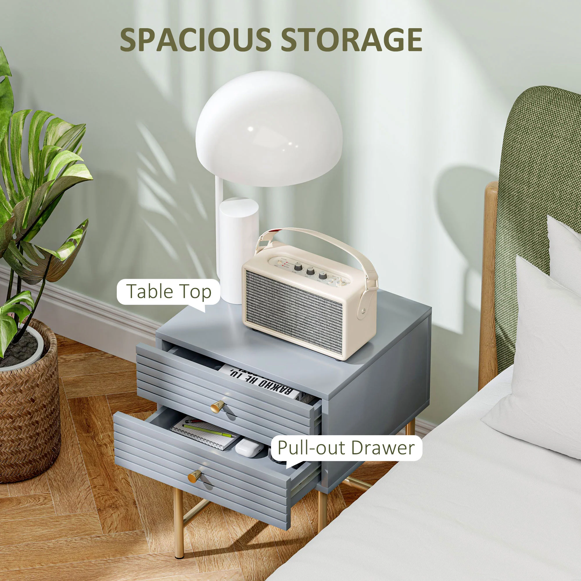HOMCOM Bedside Tables Set of 2 with 2 Drawers for Bedroom - Image 4