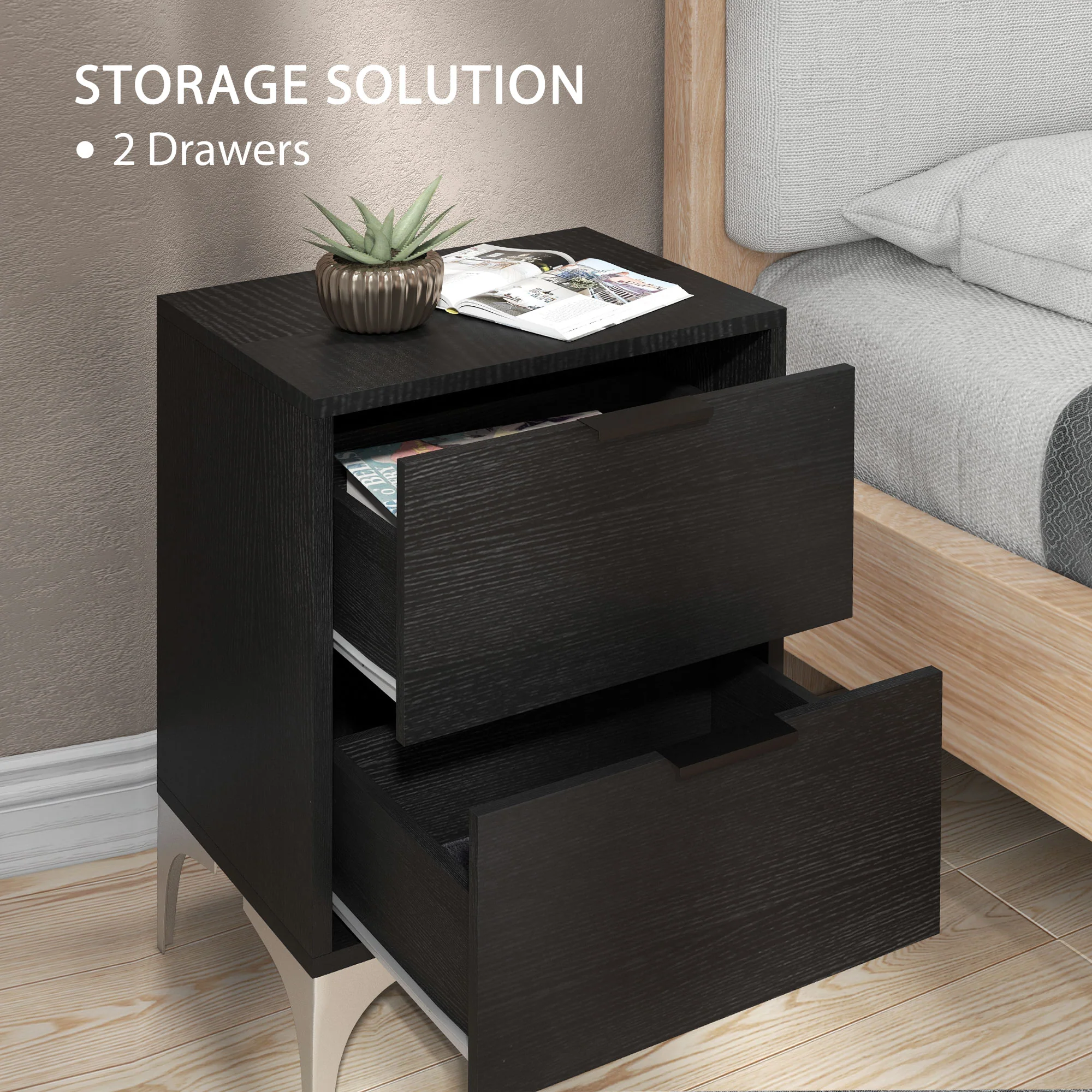 HOMCOM Bedside Tables Set Of 2 With 2 Drawers For Bedroom, Living Room - Image 13