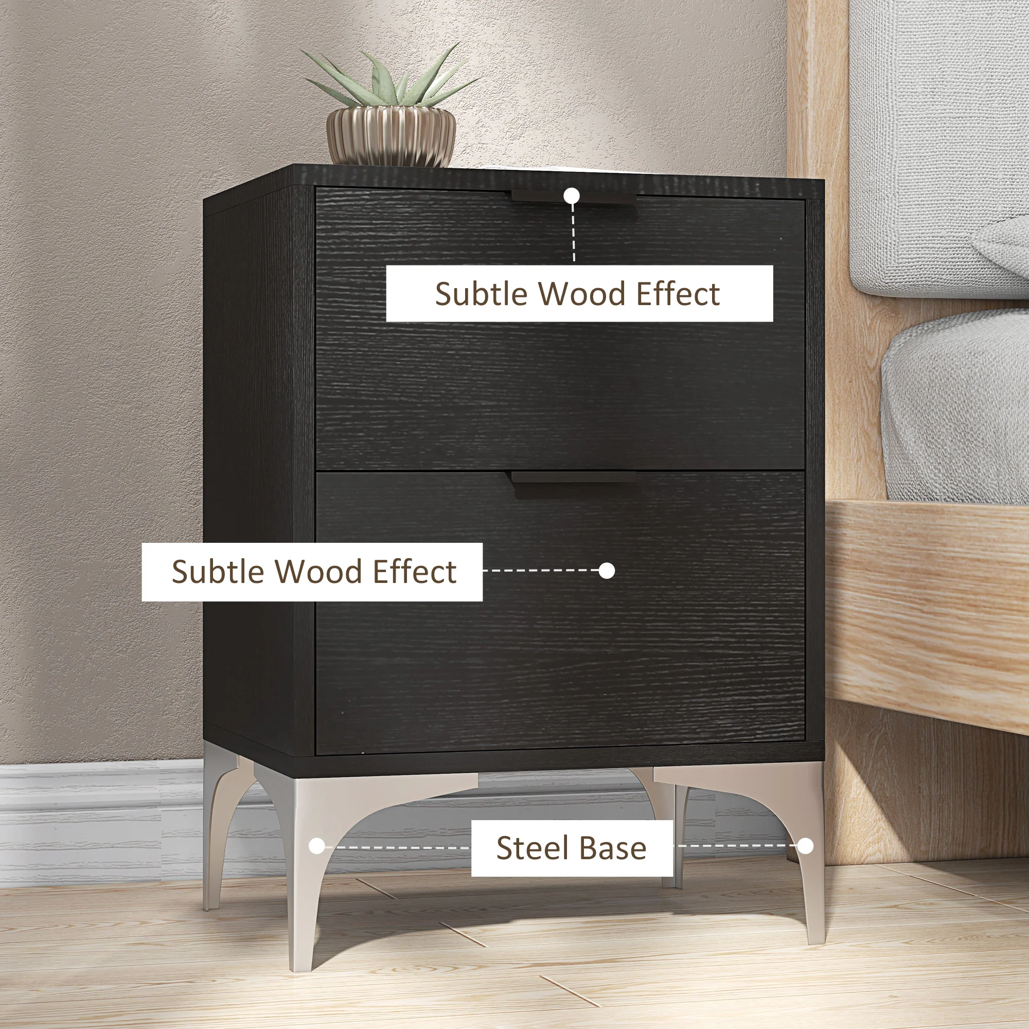HOMCOM Bedside Tables Set Of 2 With 2 Drawers For Bedroom, Living Room - Image 15