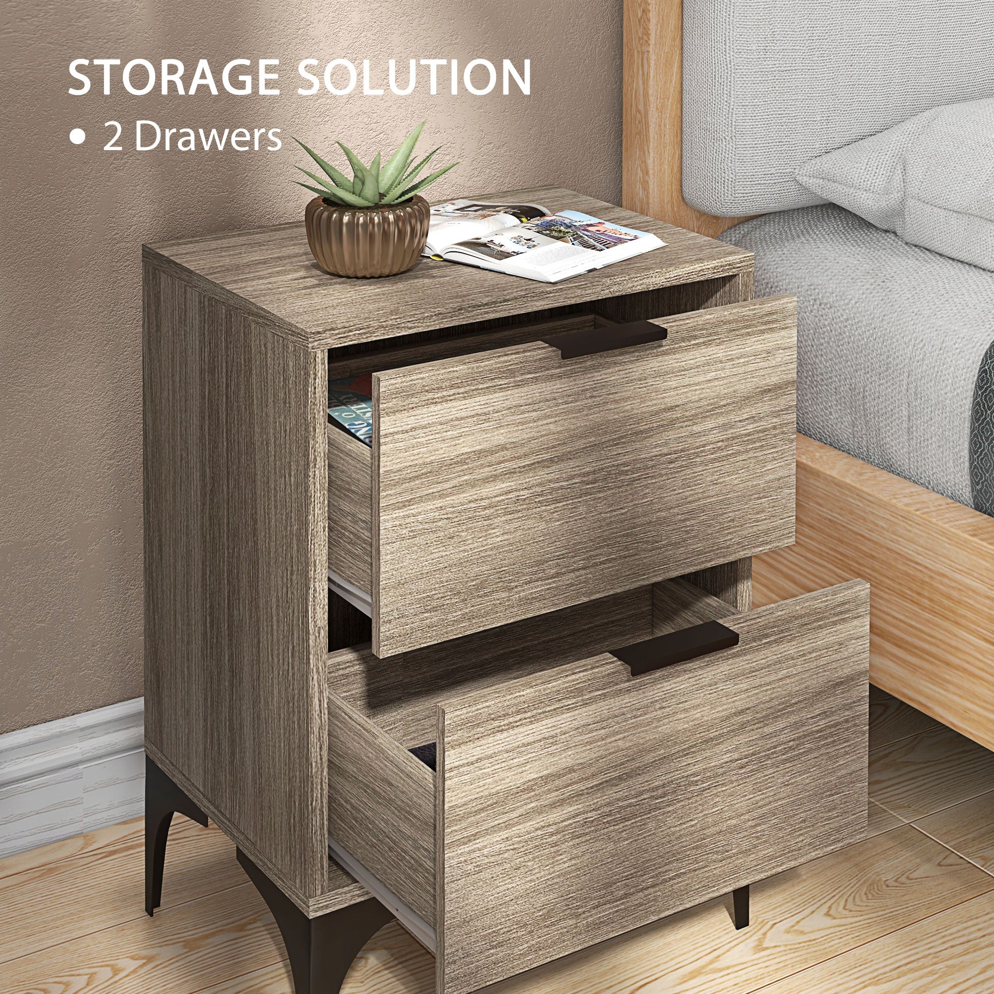 HOMCOM Bedside Tables Set Of 2 With 2 Drawers For Bedroom, Living Room - Image 4