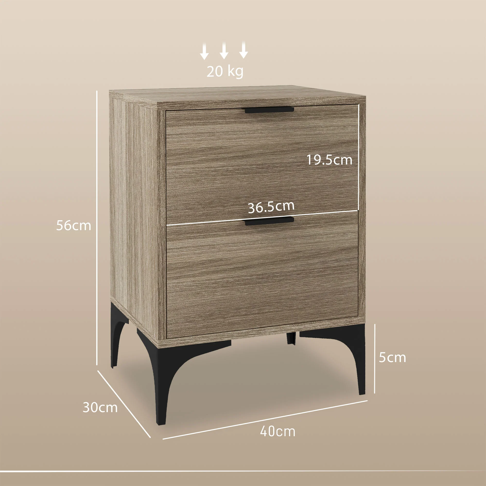 HOMCOM Bedside Tables Set Of 2 With 2 Drawers For Bedroom, Living Room - Image 5