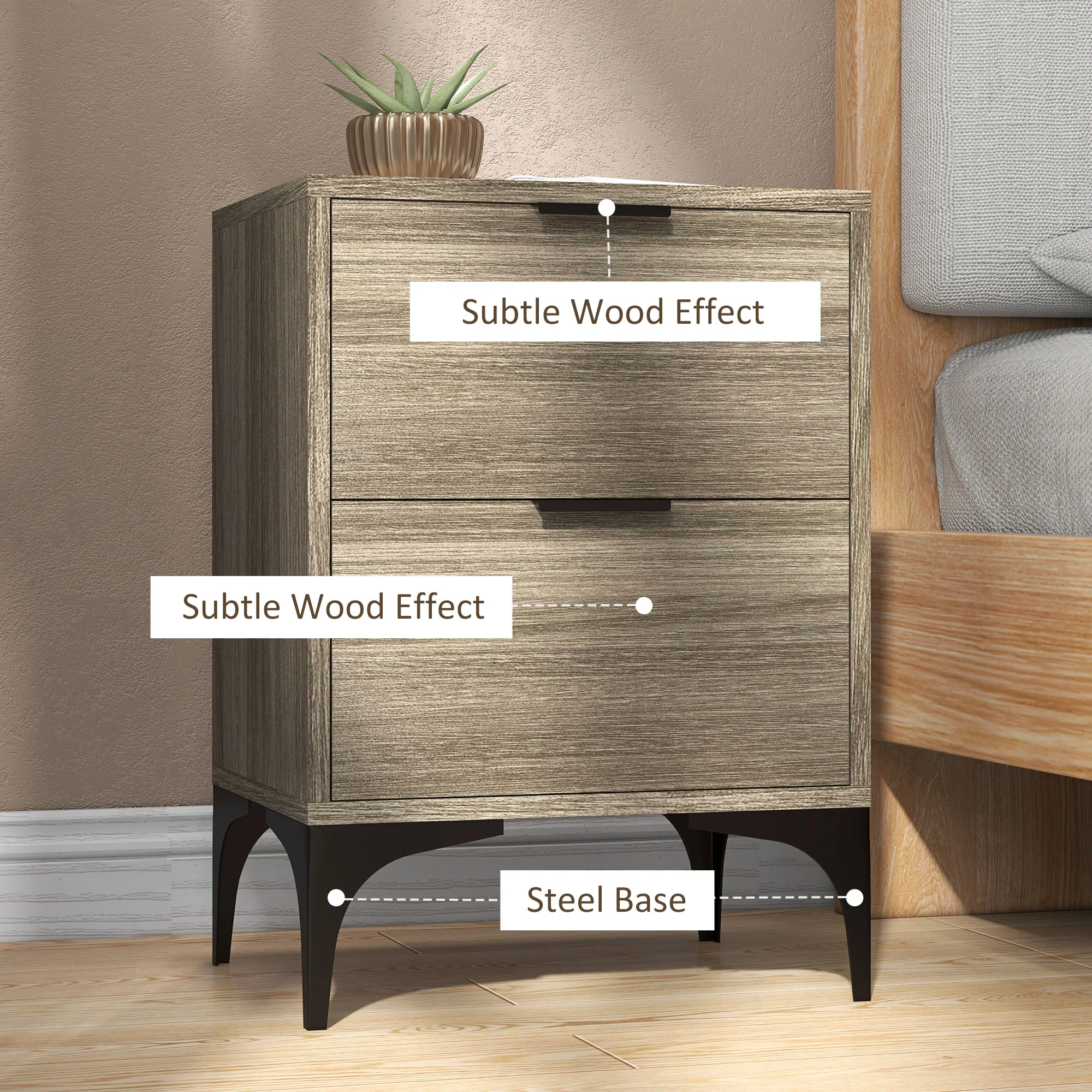 HOMCOM Bedside Tables Set Of 2 With 2 Drawers For Bedroom, Living Room - Image 6