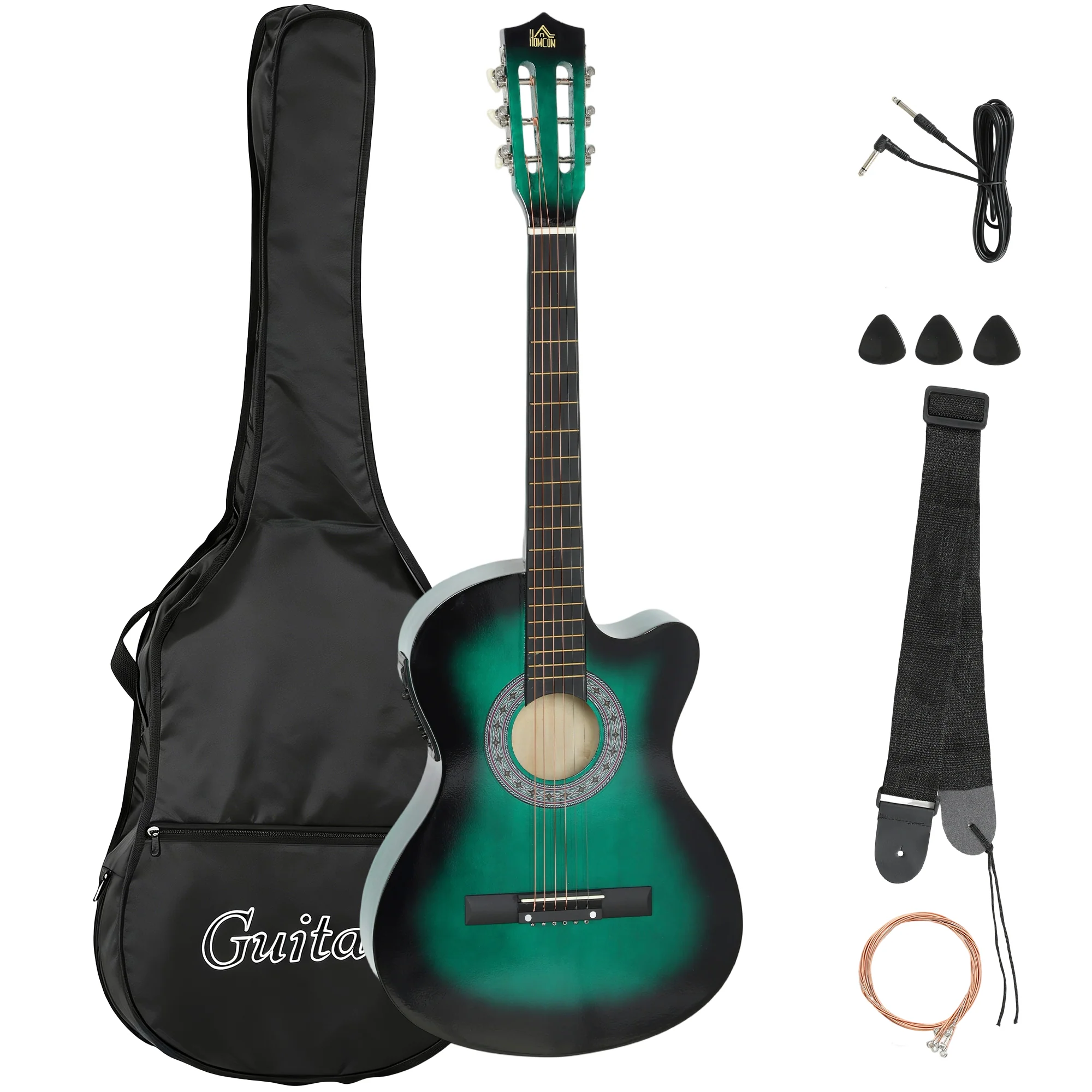 HOMCOM Beginner Acoustic Electric Cutaway Guitar Adult Junior Guitar, Green