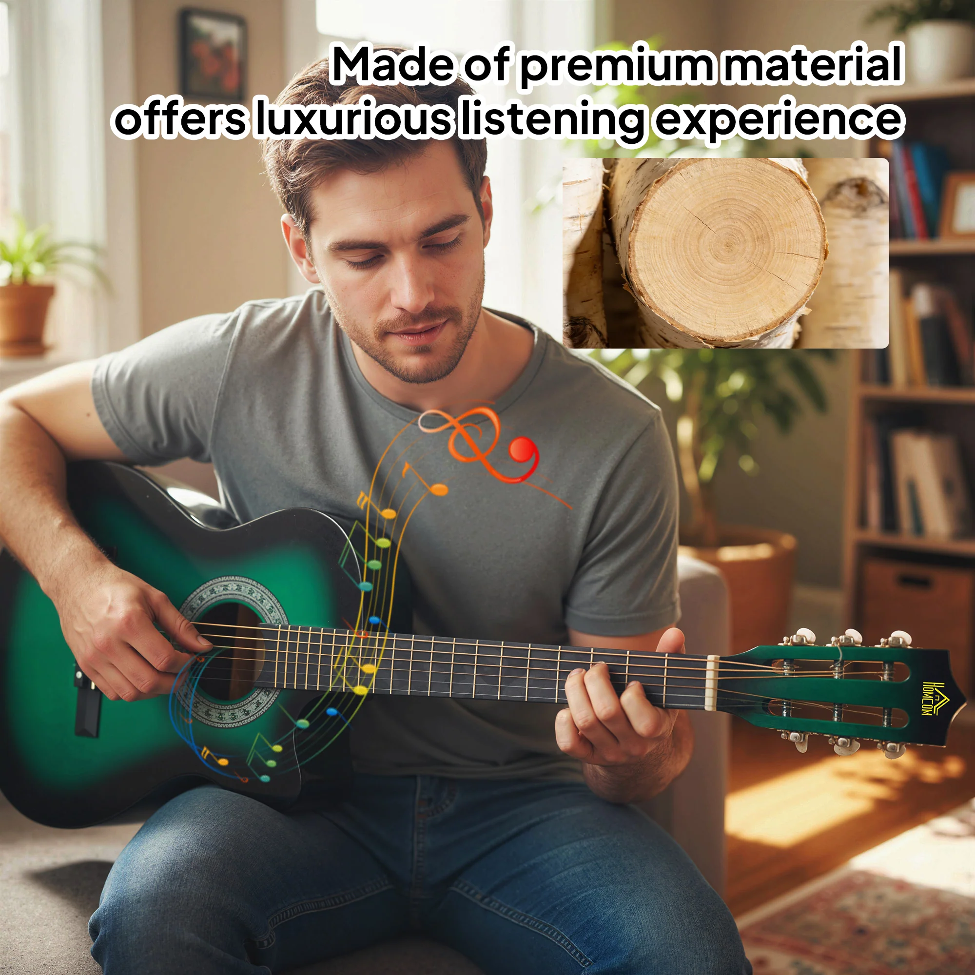 HOMCOM Beginner Acoustic Electric Cutaway Guitar Adult Junior Guitar, Green - Image 5