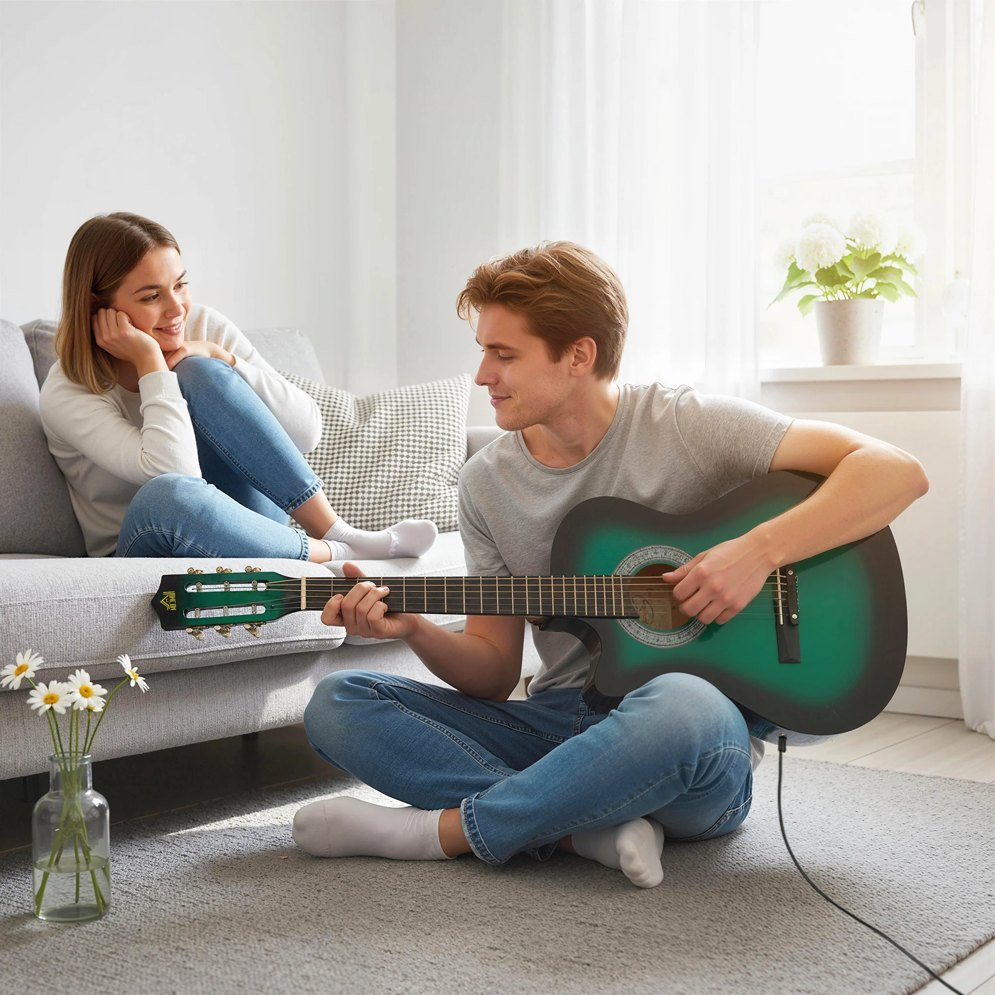 HOMCOM Beginner Acoustic Electric Cutaway Guitar Adult Junior Guitar, Green - Image 9