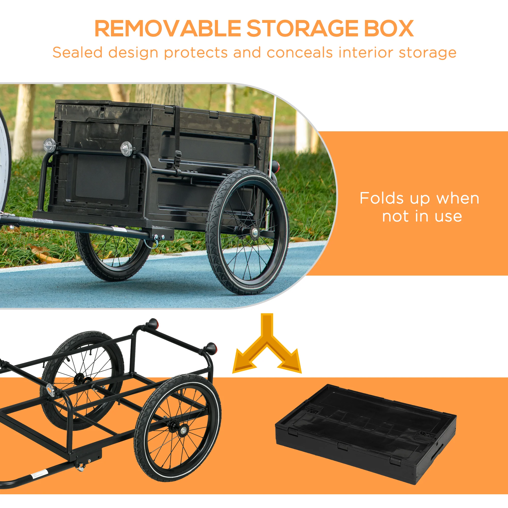 HOMCOM Bicycle Trailer with 65L Foldable Storage Box and Pneumatic Tyres, Blue - Image 12