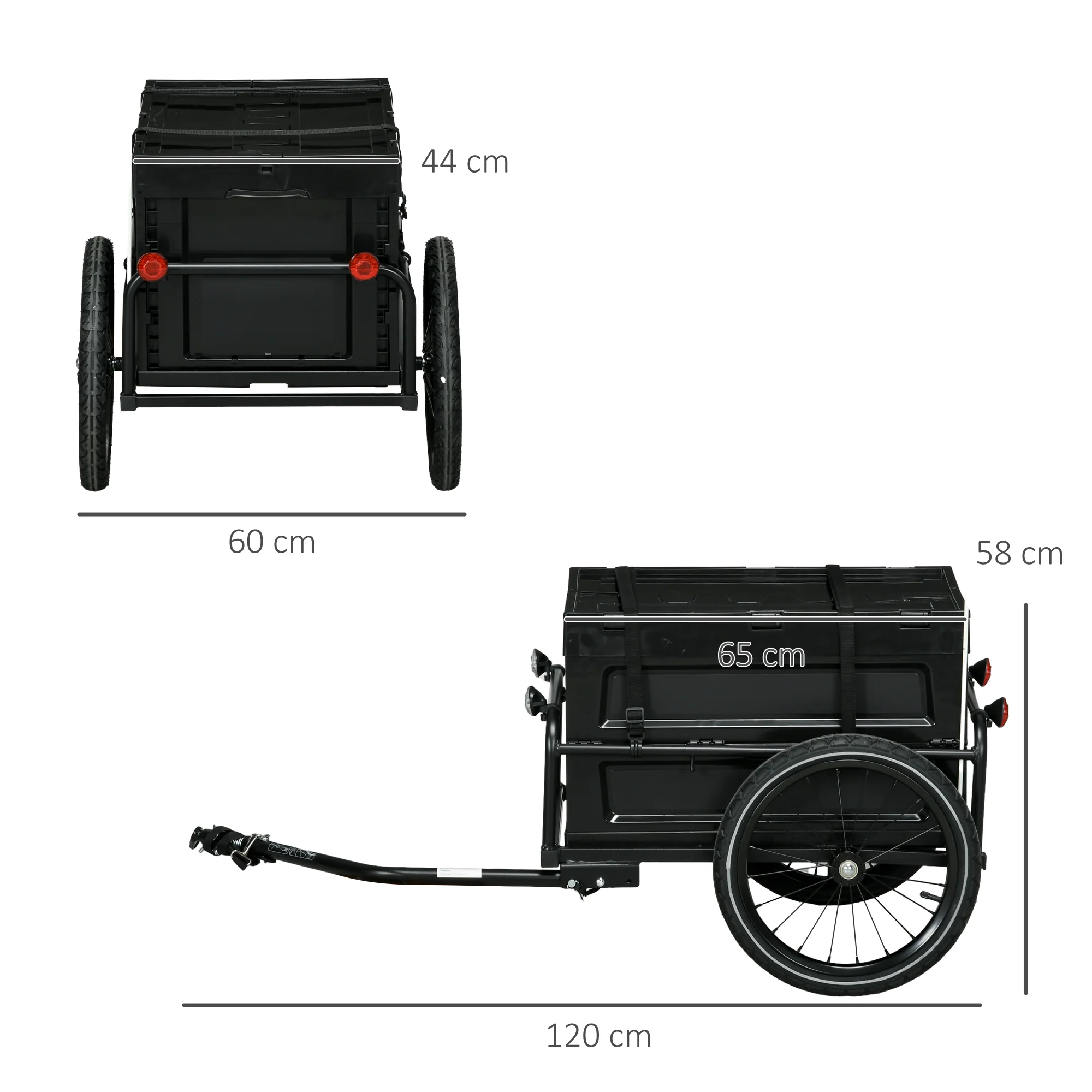 HOMCOM Bicycle Trailer with 65L Foldable Storage Box and Pneumatic Tyres, Blue - Image 14