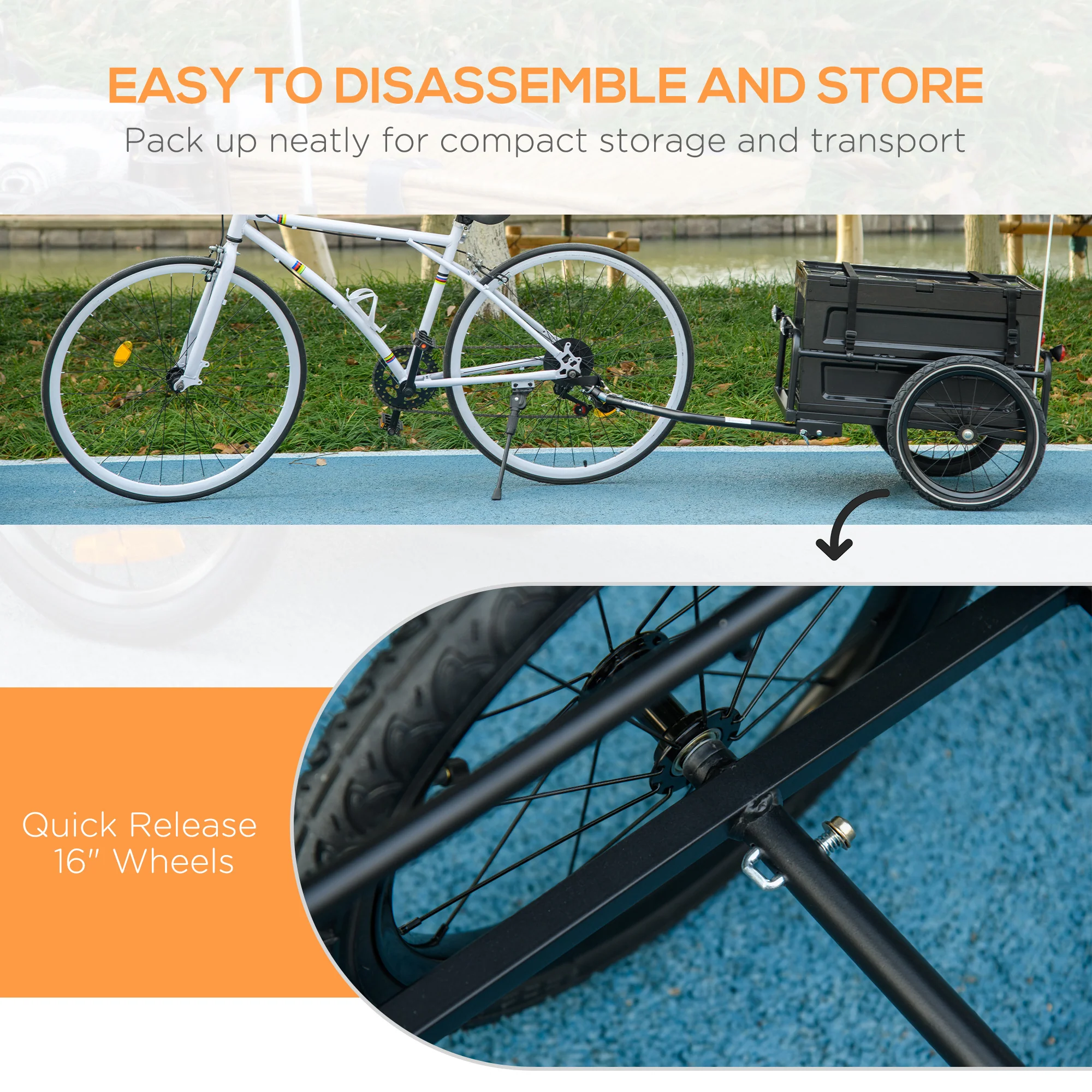 HOMCOM Bicycle Trailer with 65L Foldable Storage Box and Pneumatic Tyres, Blue - Image 16