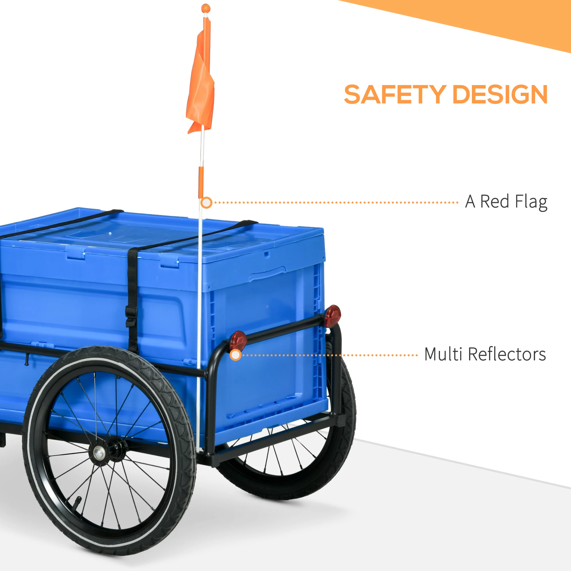 HOMCOM Bicycle Trailer with 65L Foldable Storage Box and Pneumatic Tyres, Blue - Image 4