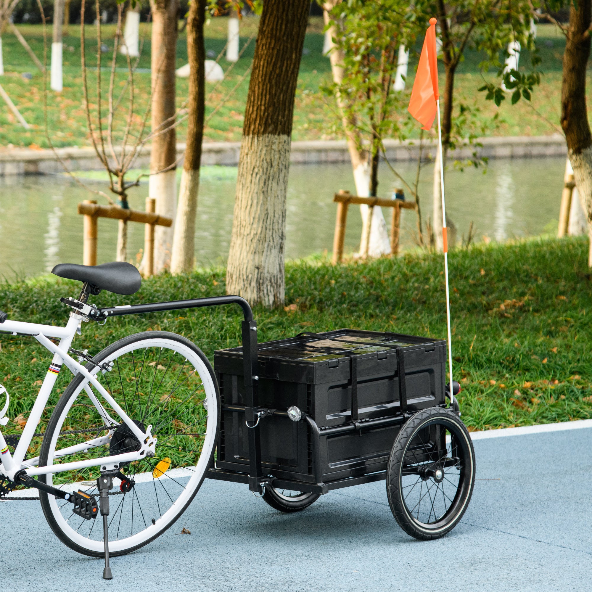 HOMCOM Bicycle Trailer With Foldable Storage Box And Pneumatic Tyres - Blue/Black - Image 11