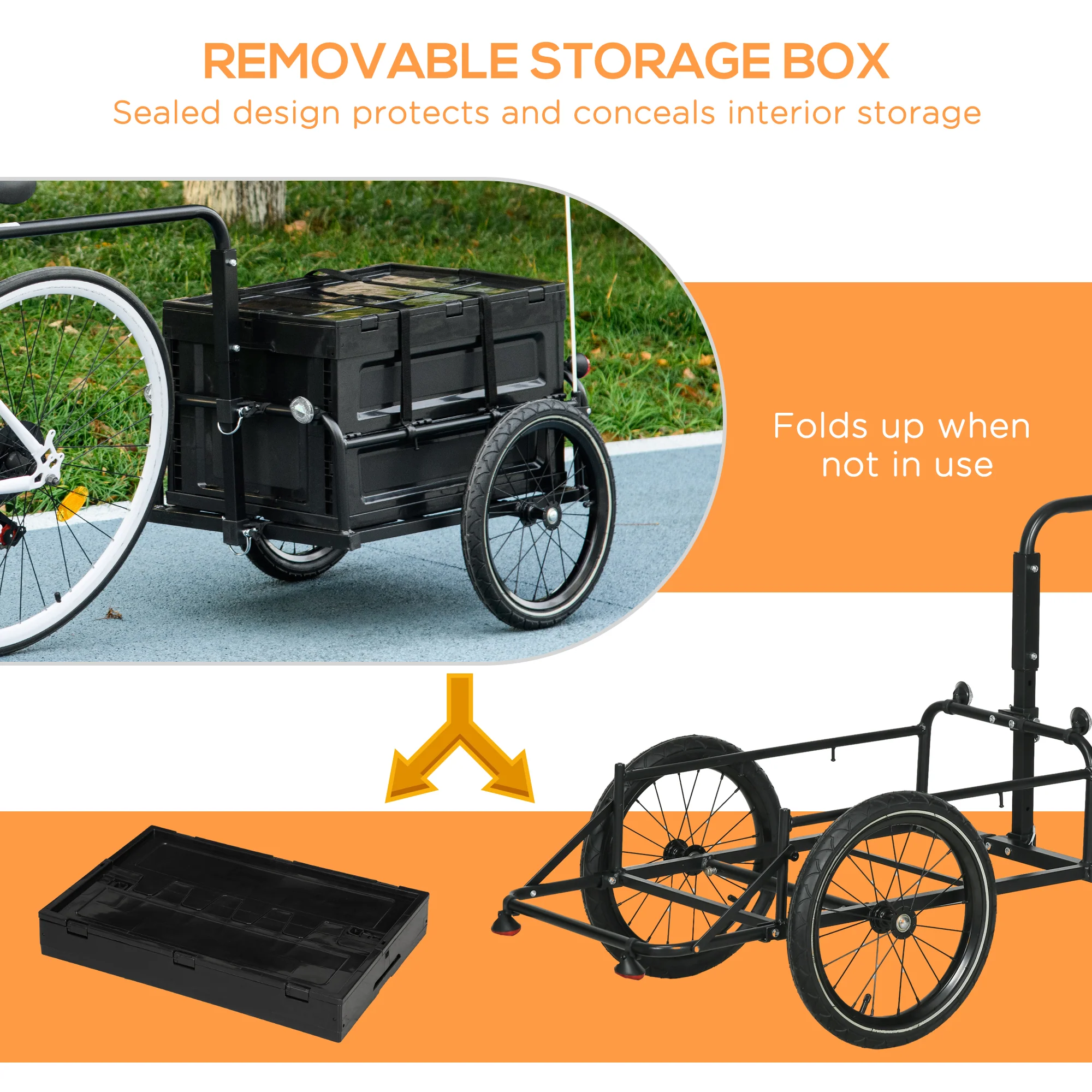 HOMCOM Bicycle Trailer With Foldable Storage Box And Pneumatic Tyres - Blue/Black - Image 12