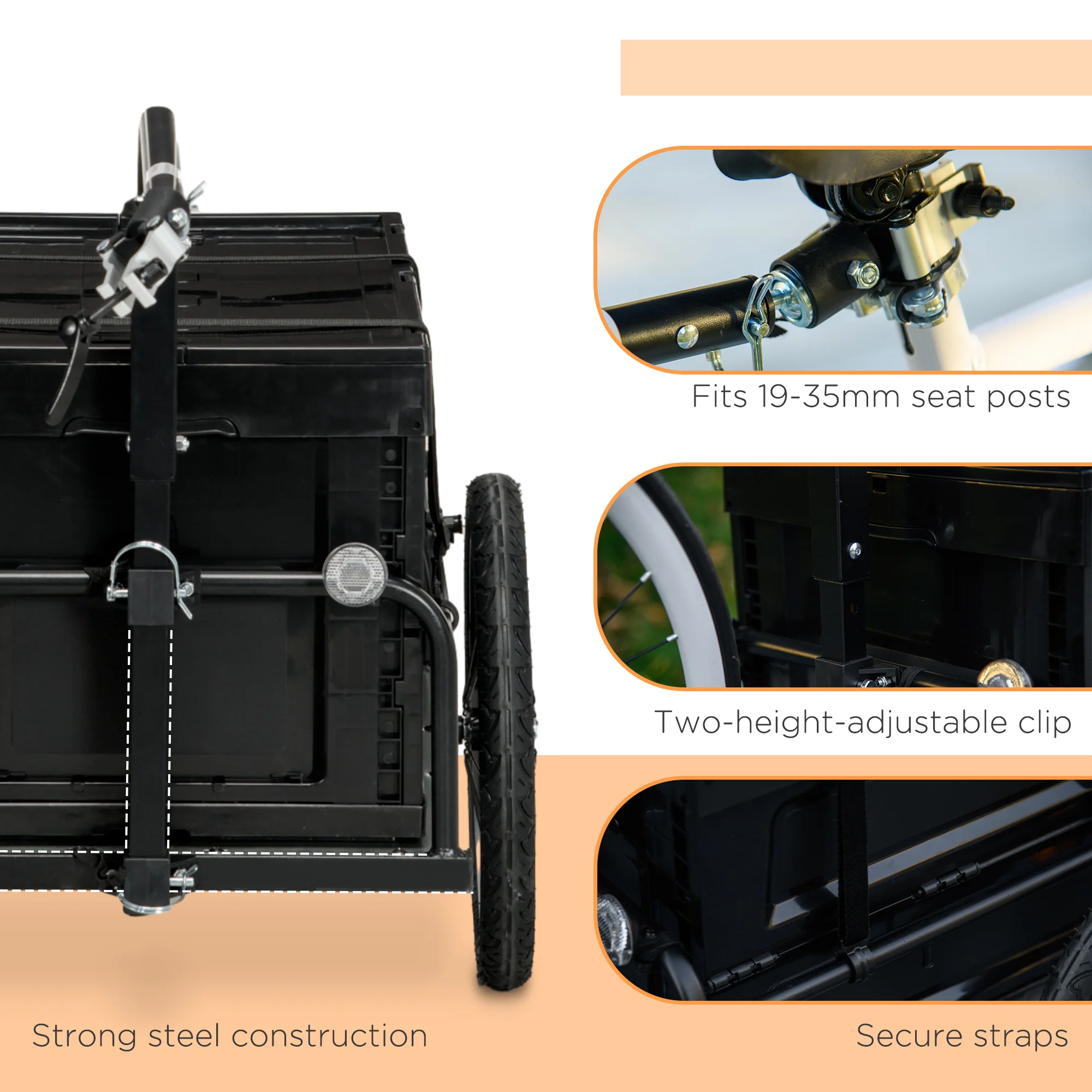 HOMCOM Bicycle Trailer With Foldable Storage Box And Pneumatic Tyres - Blue/Black - Image 17