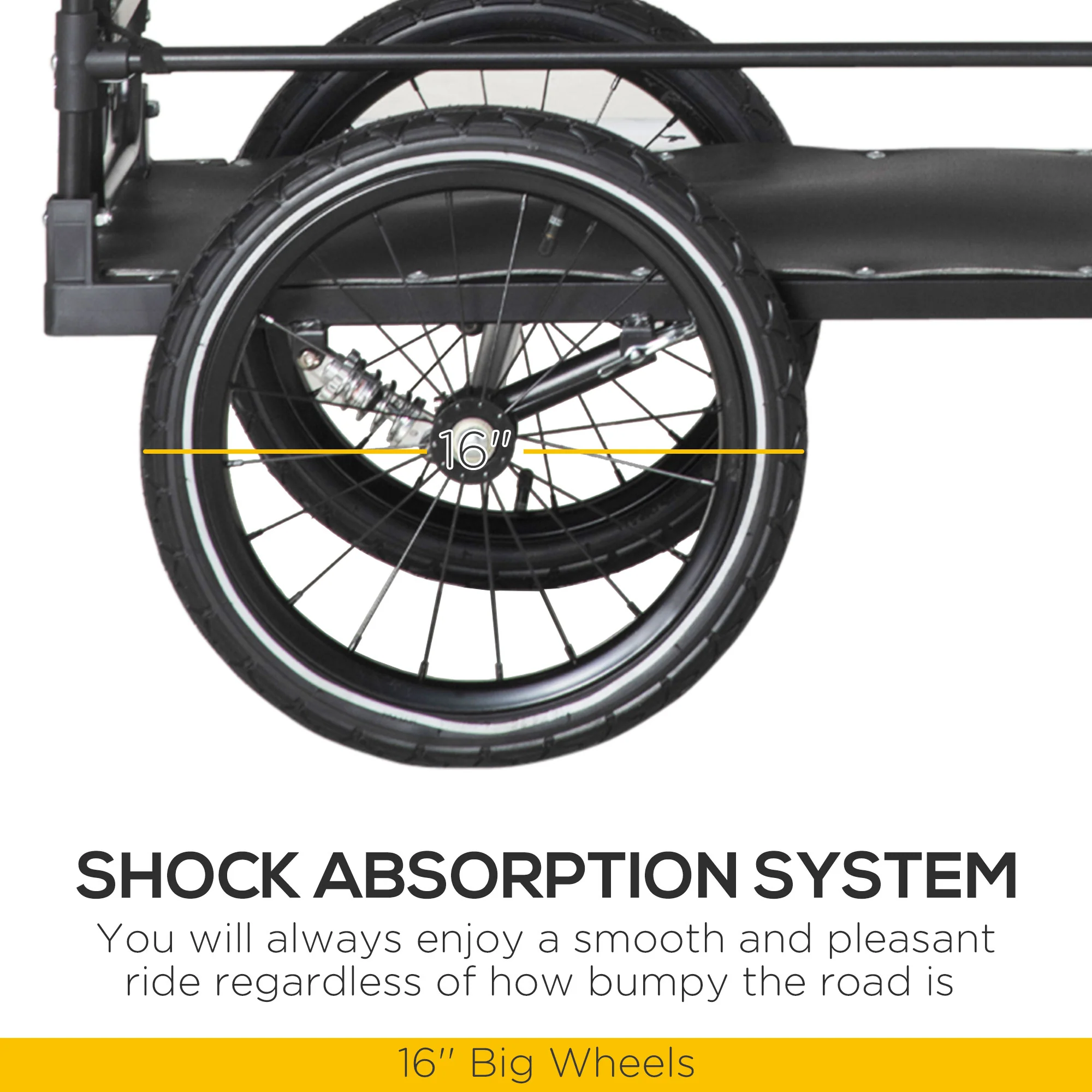 HOMCOM Bike Trailer Wagon Bicycle Cargo Trailer w/ Suspension, 2 Wheels, Black - Image 3