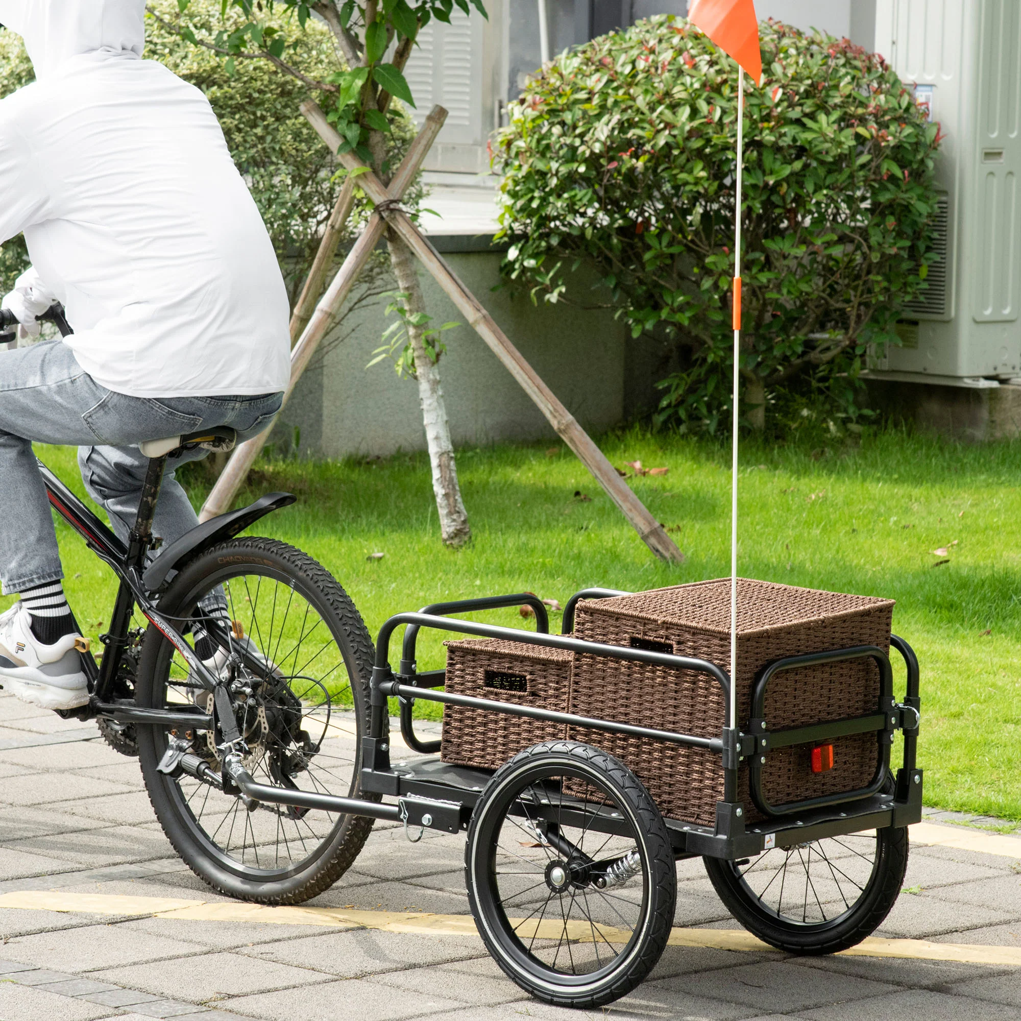 HOMCOM Bike Trailer Wagon Bicycle Cargo Trailer w/ Suspension, 2 Wheels, Black - Image 9