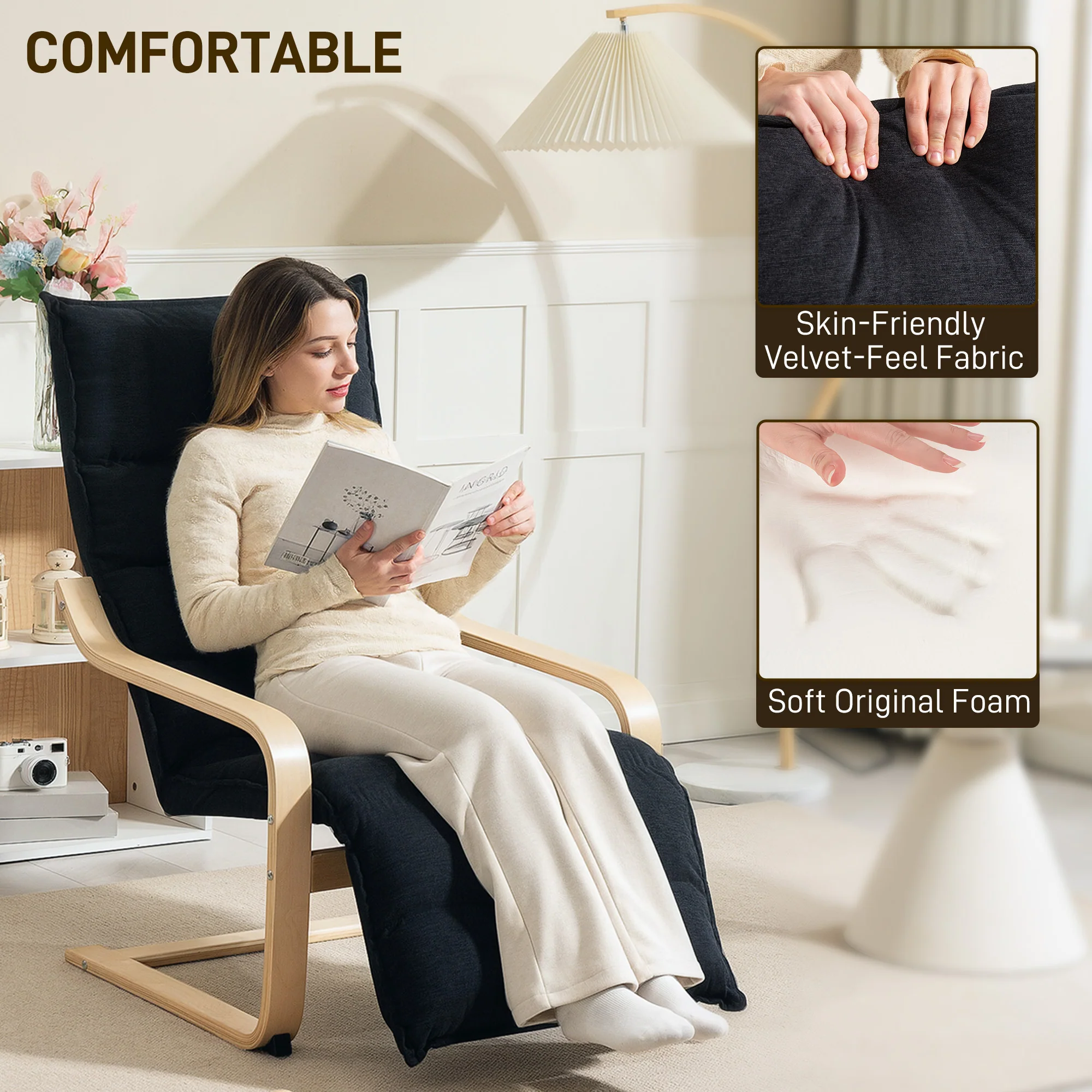 HOMCOM Birch Wood Lounge Chair For Living Room, Bedroom - Image 3