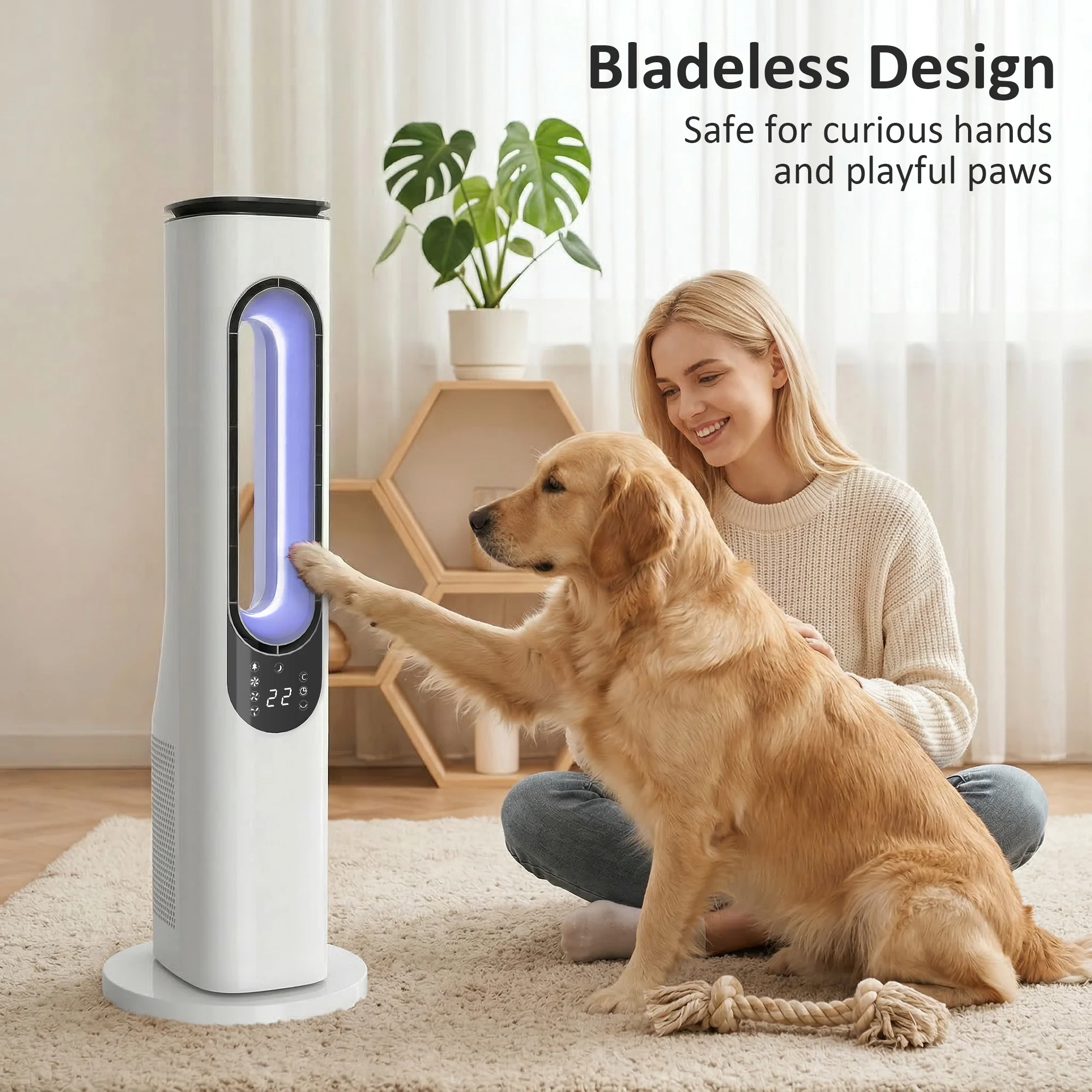 HOMCOM Bladeless Tower Fan, 35dB Standing Cooling Fan With Oscillating - Image 3