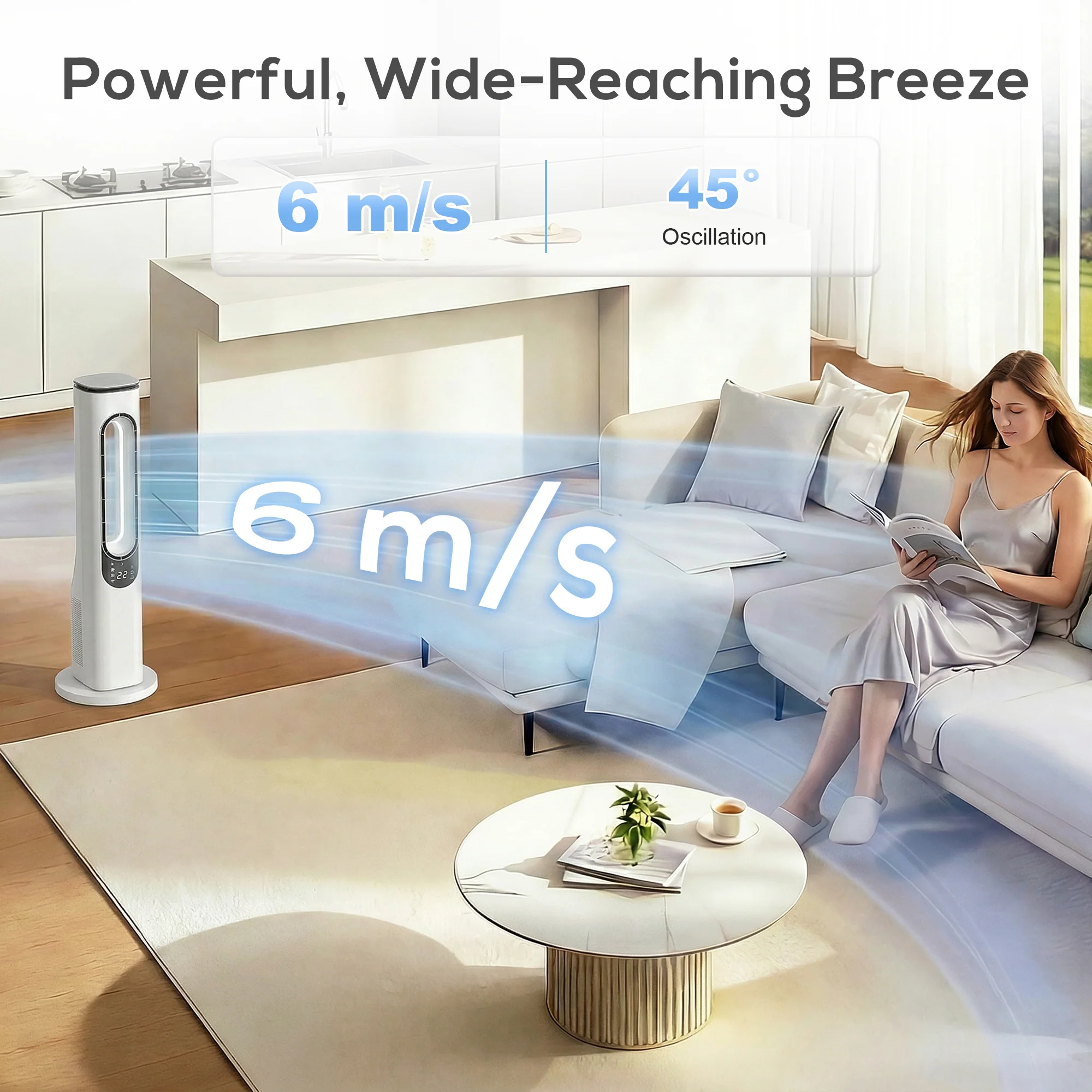 HOMCOM Bladeless Tower Fan, 35dB Standing Cooling Fan With Oscillating - Image 4