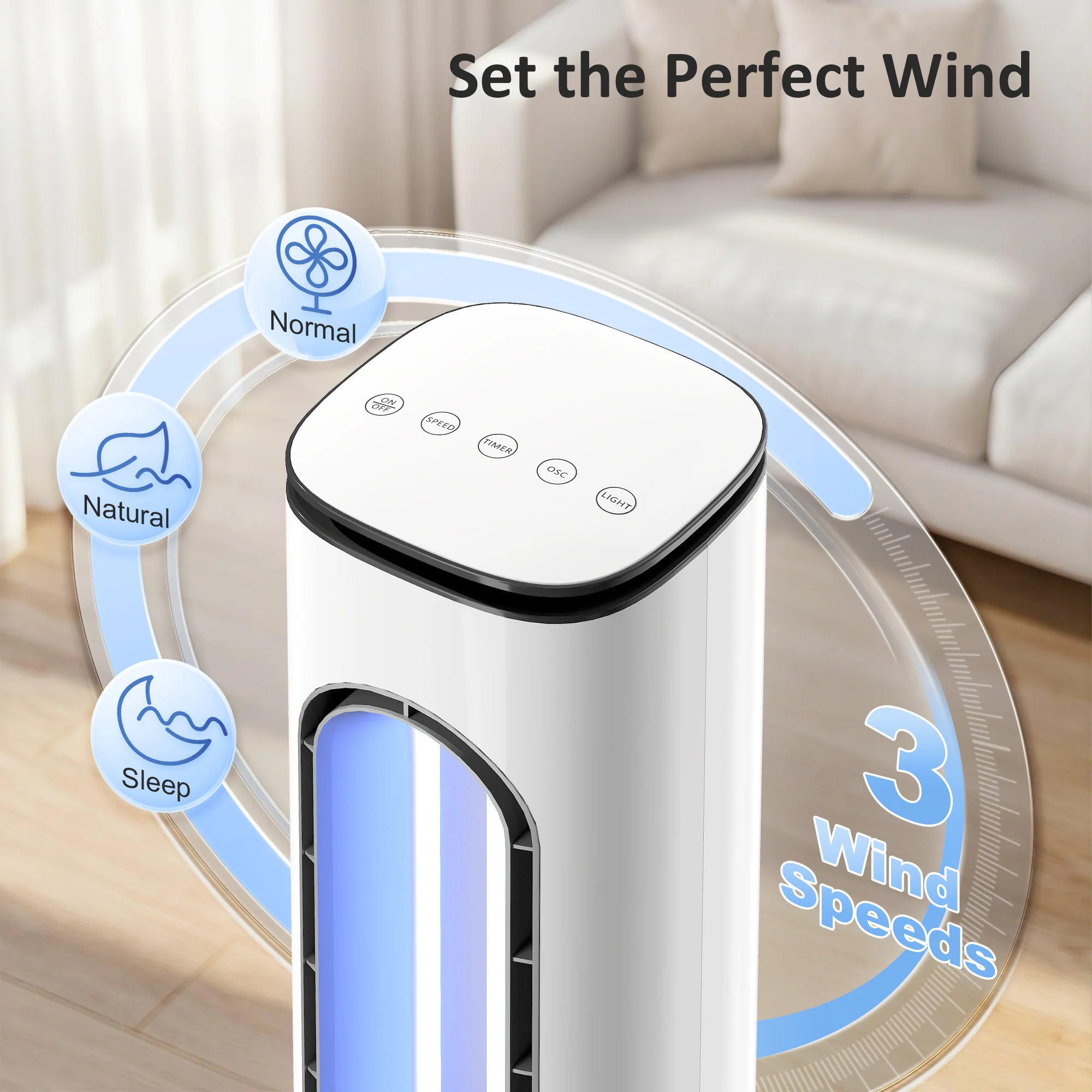 HOMCOM Bladeless Tower Fan, 35dB Standing Cooling Fan With Oscillating - Image 7