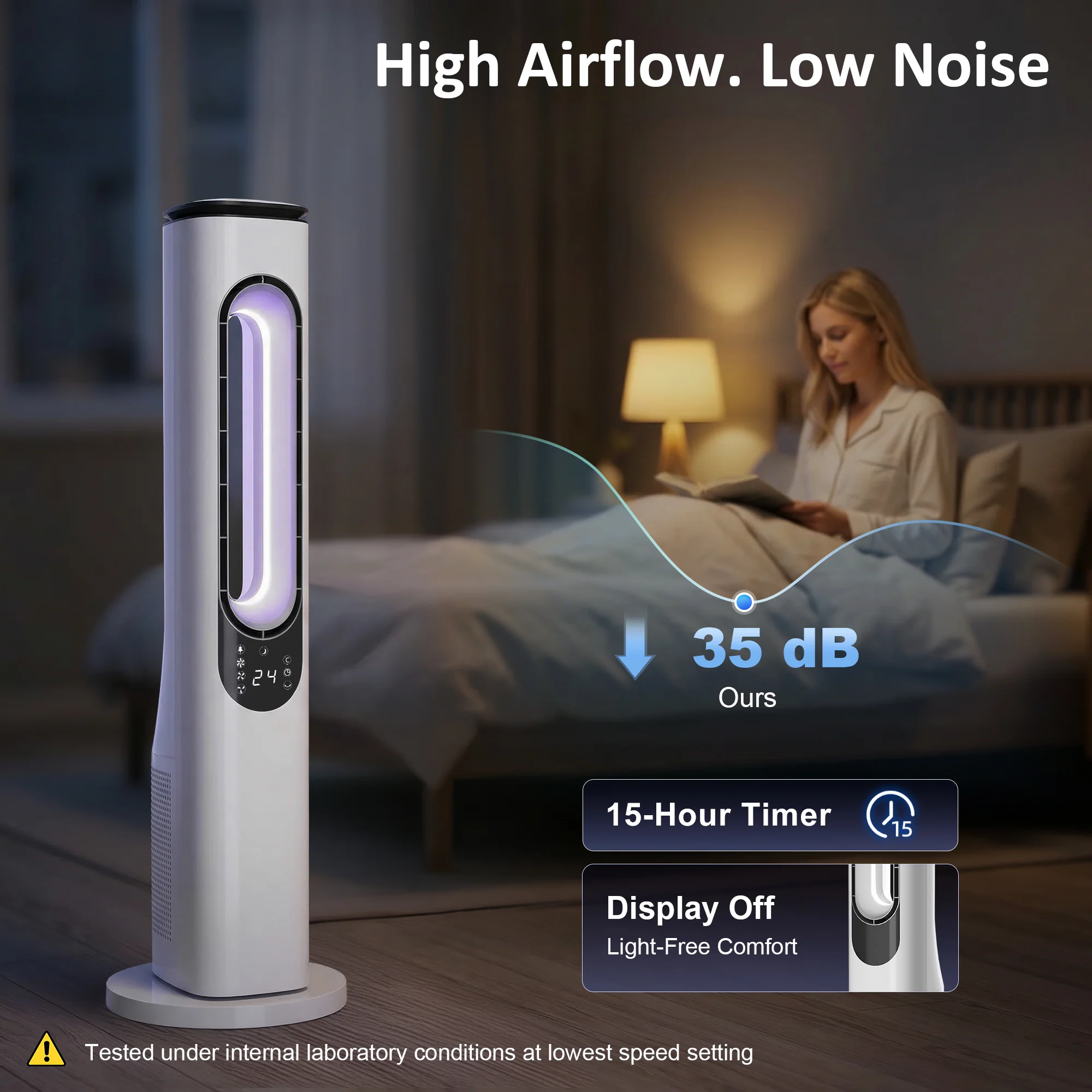HOMCOM Bladeless Tower Fan, 35dB Standing Cooling Fan With Oscillating - Image 8