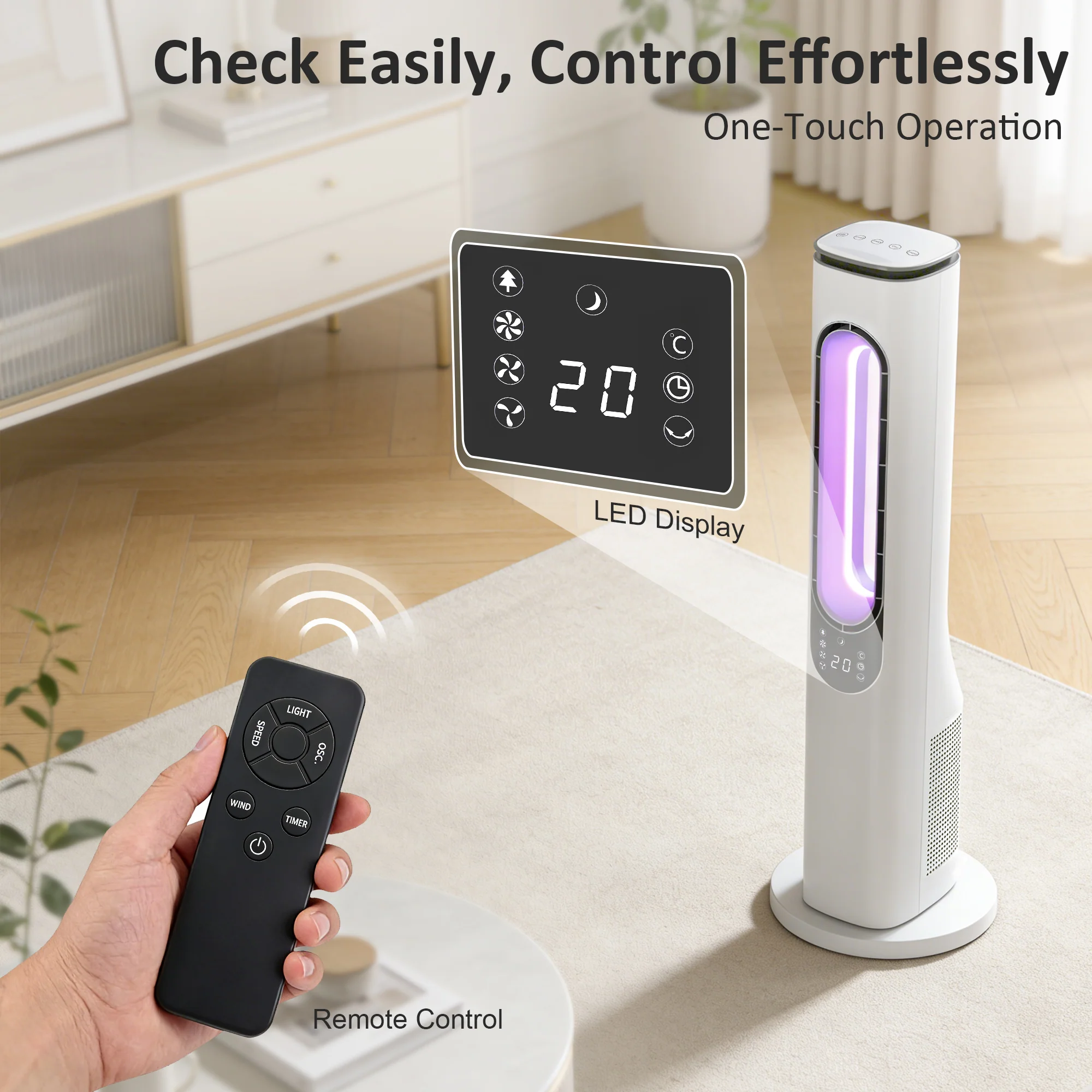 HOMCOM Bladeless Tower Fan, 35dB Standing Cooling Fan With Oscillating - Image 9