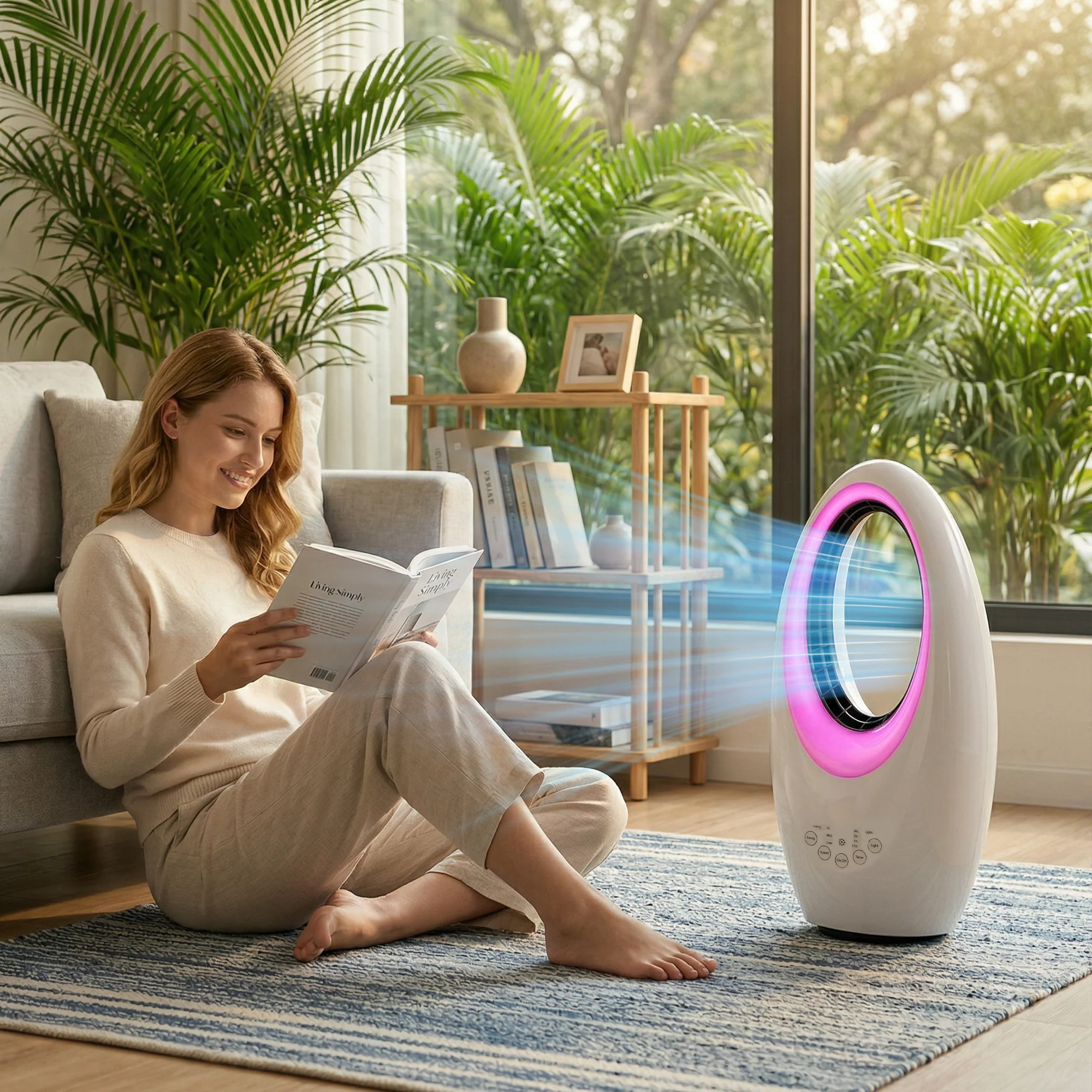 HOMCOM Bladeless Tower Fan For Bedroom, 36dB Standing Cooling Fan, White - Image 2