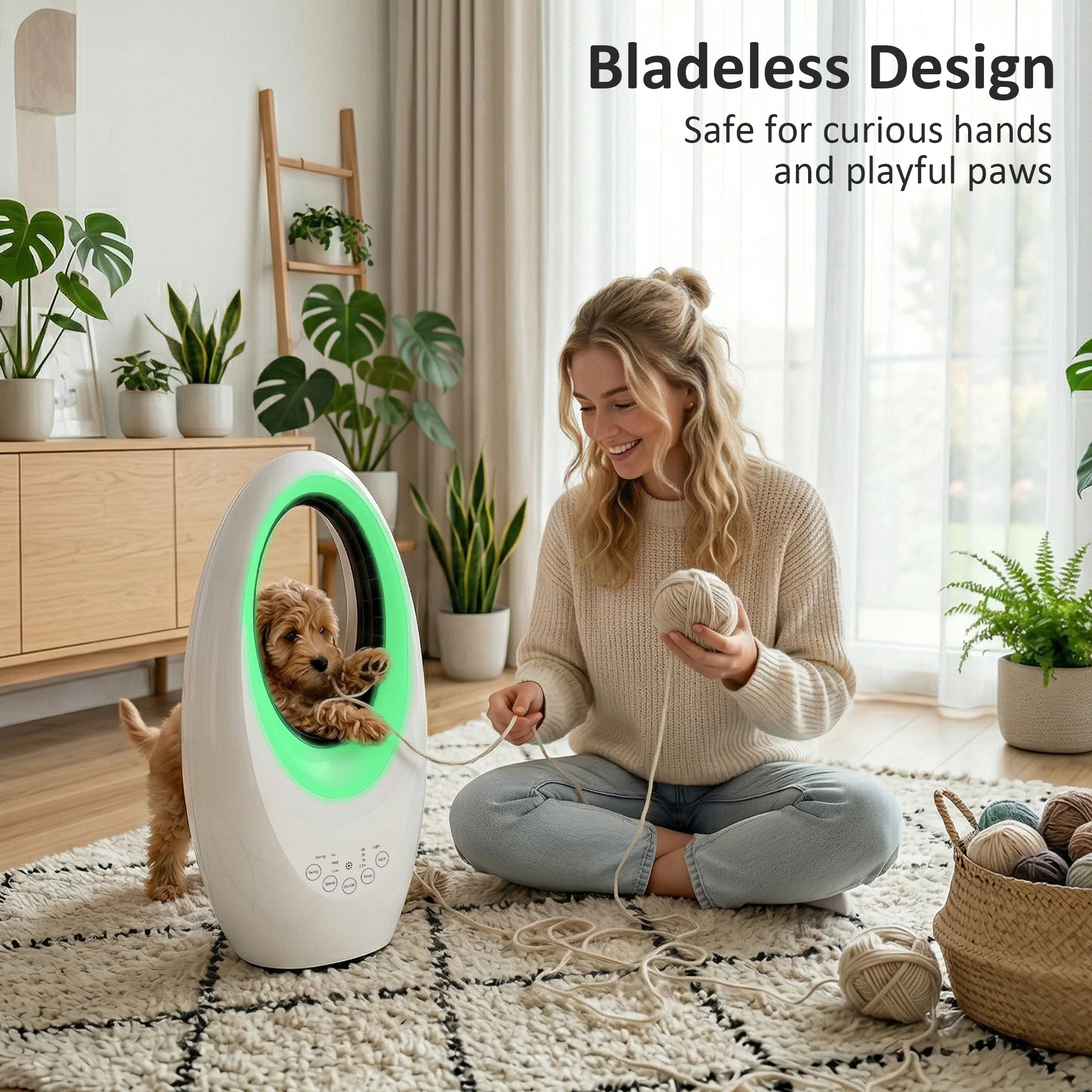 HOMCOM Bladeless Tower Fan For Bedroom, 36dB Standing Cooling Fan, White - Image 3
