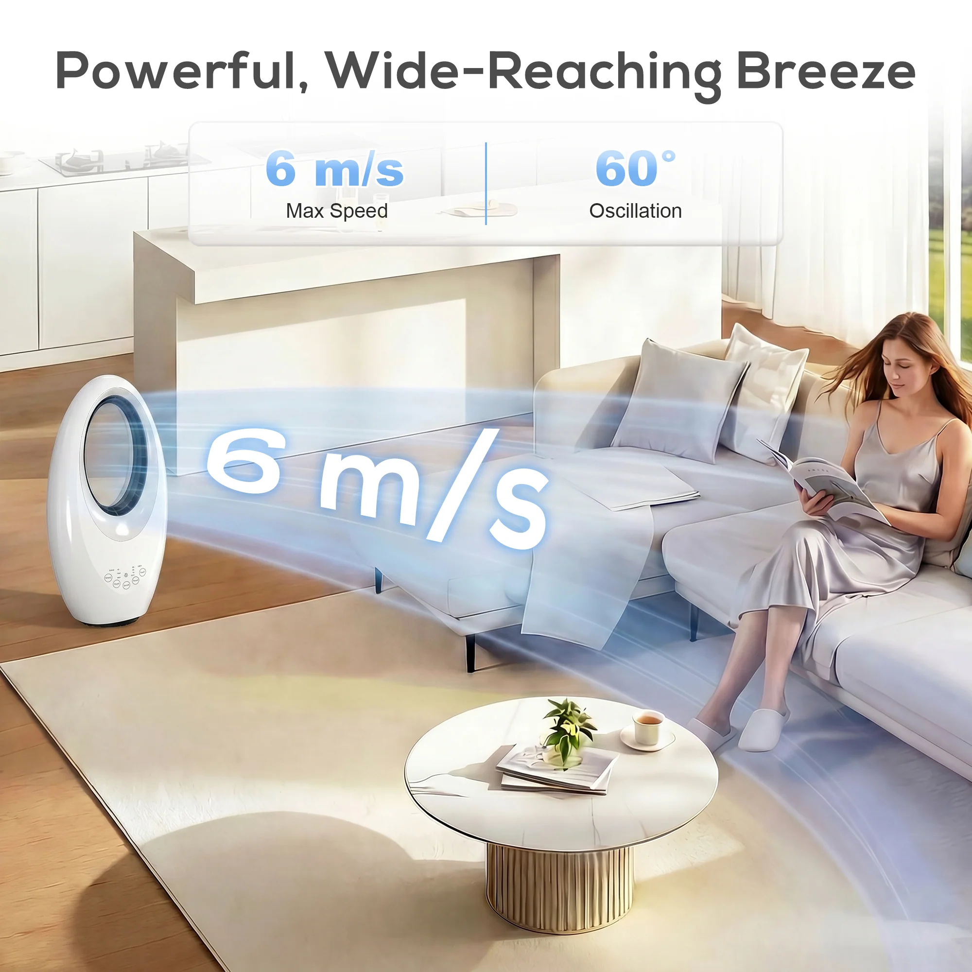 HOMCOM Bladeless Tower Fan For Bedroom, 36dB Standing Cooling Fan, White - Image 4