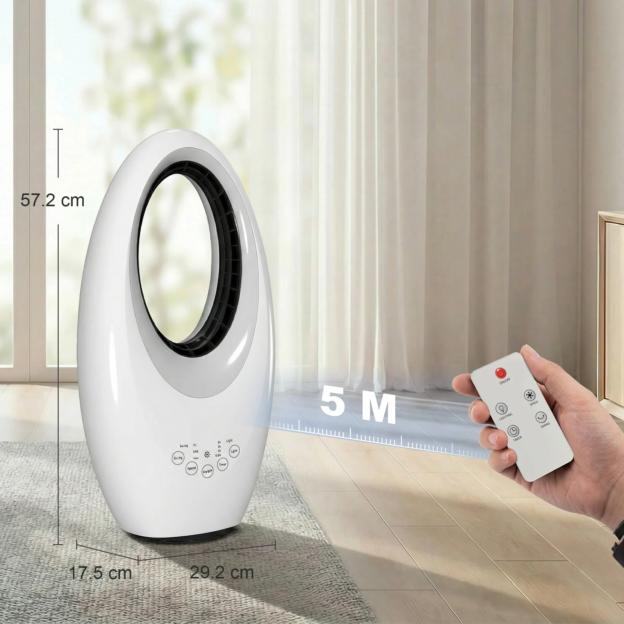 HOMCOM Bladeless Tower Fan For Bedroom, 36dB Standing Cooling Fan, White - Image 5
