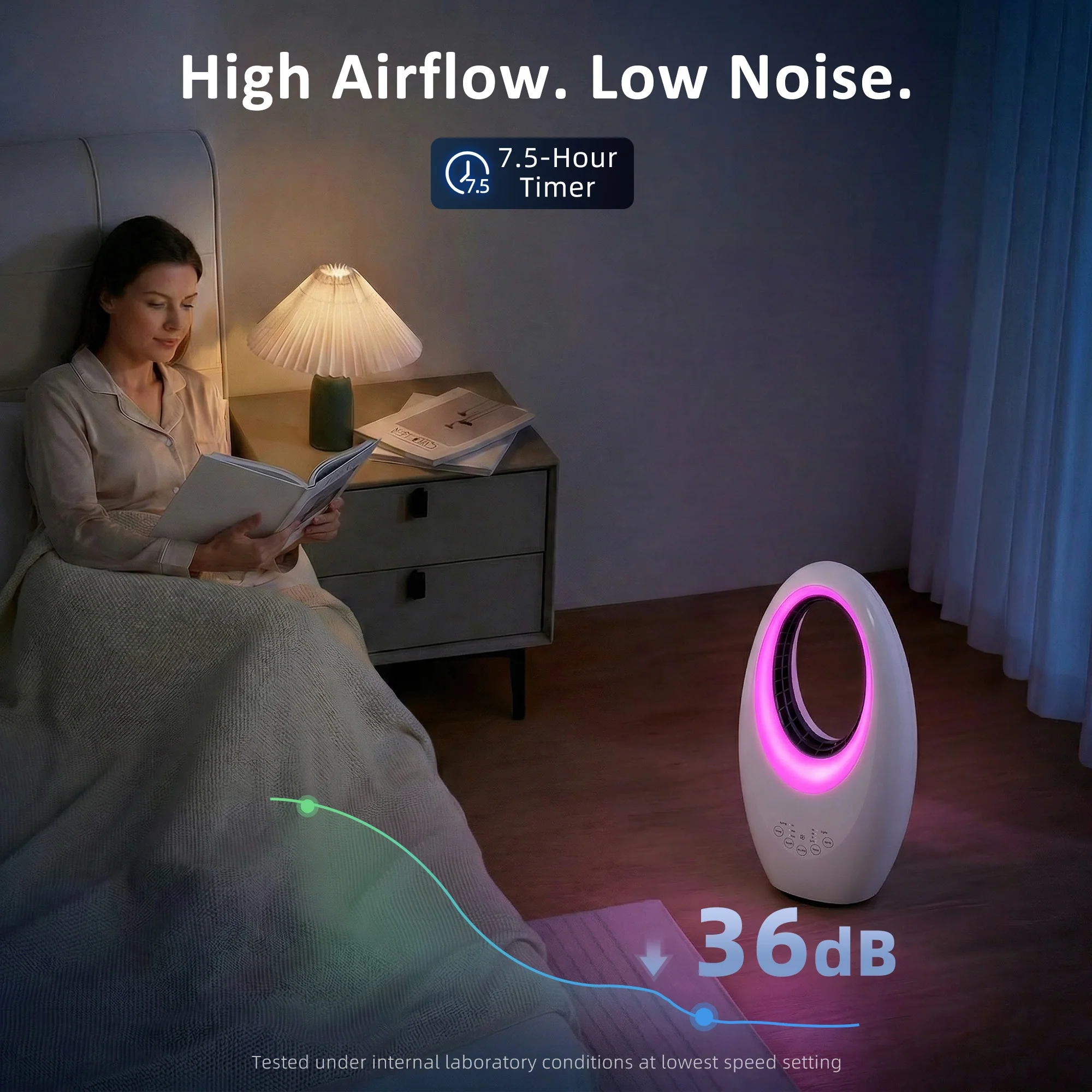 HOMCOM Bladeless Tower Fan For Bedroom, 36dB Standing Cooling Fan, White - Image 7