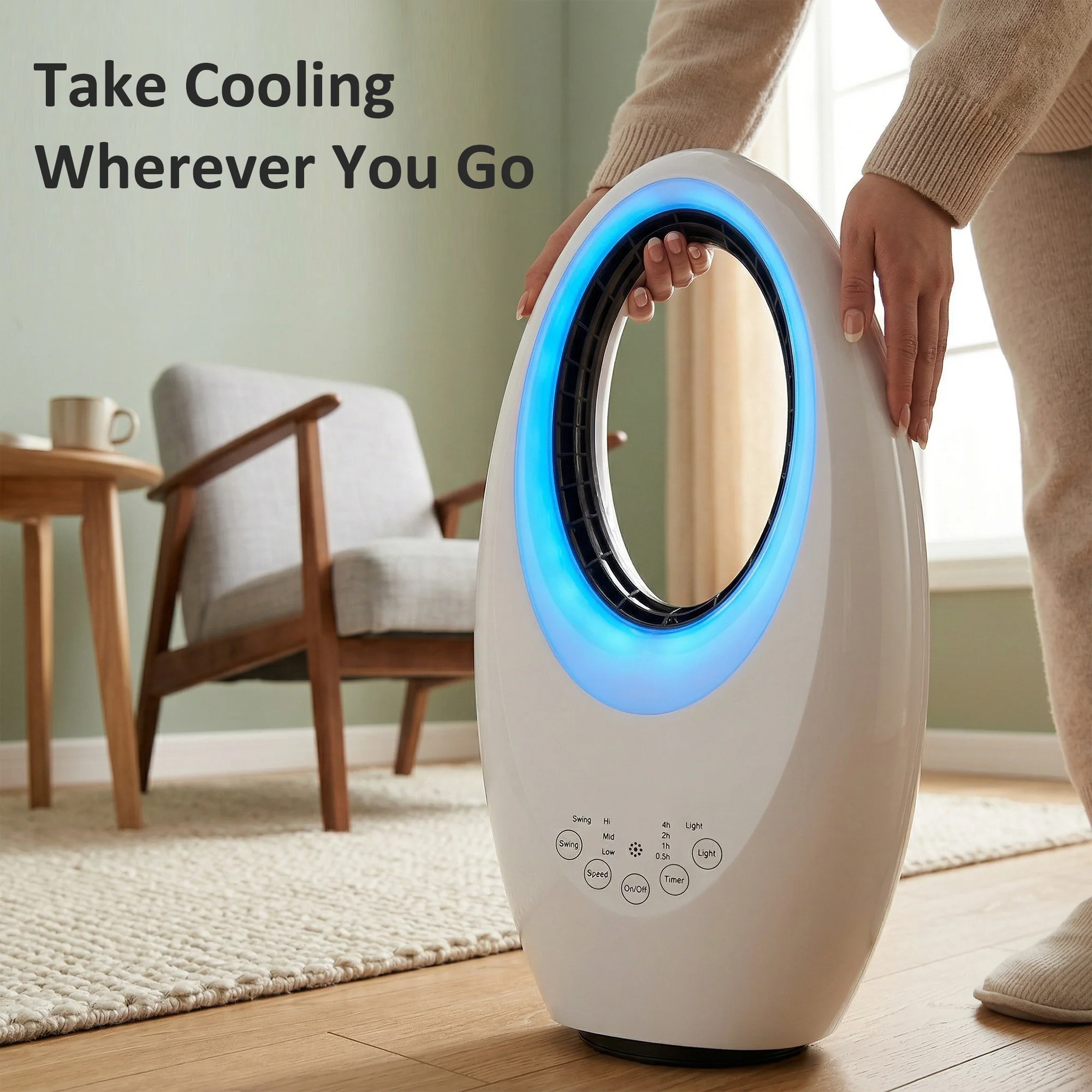 HOMCOM Bladeless Tower Fan For Bedroom, 36dB Standing Cooling Fan, White - Image 9