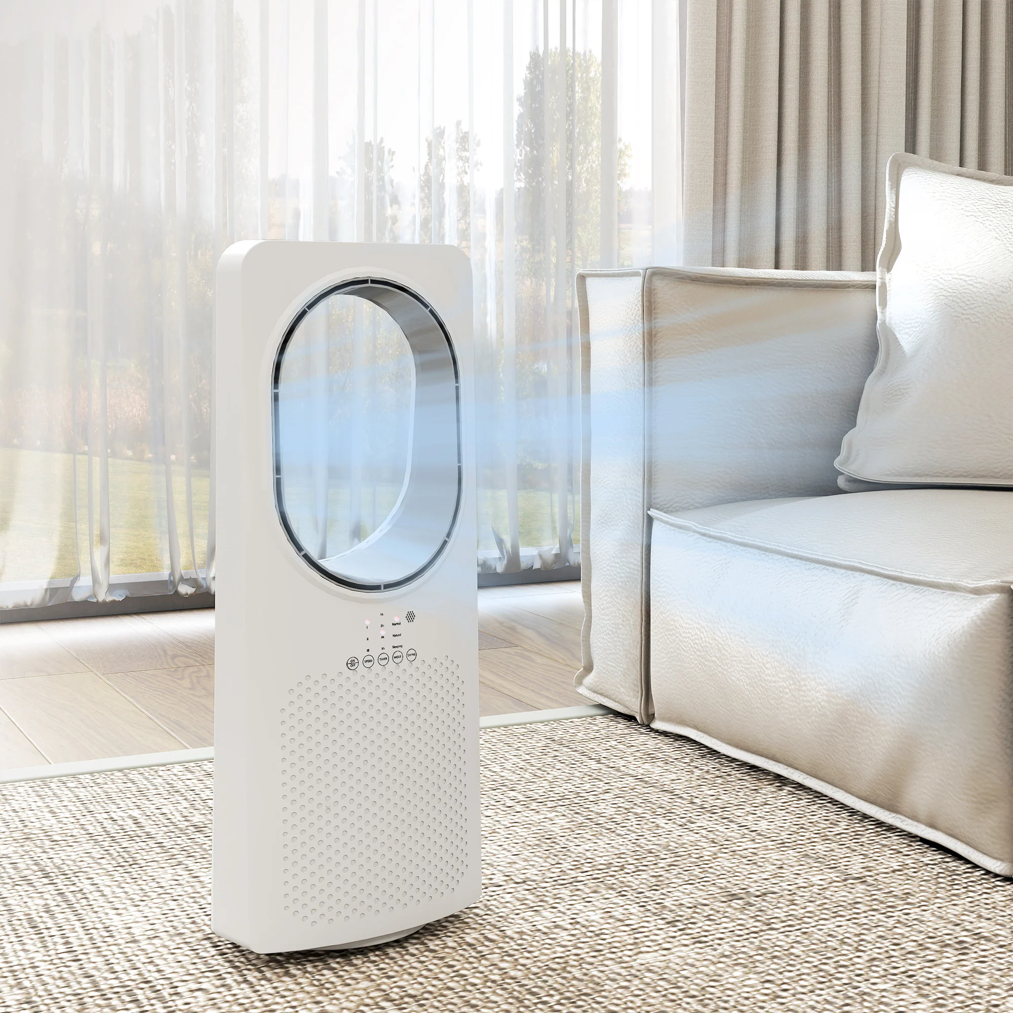 HOMCOM Bladeless Tower Fan With Oscillating, 3 Speeds, 3 Modes, 15H Timer - Image 2