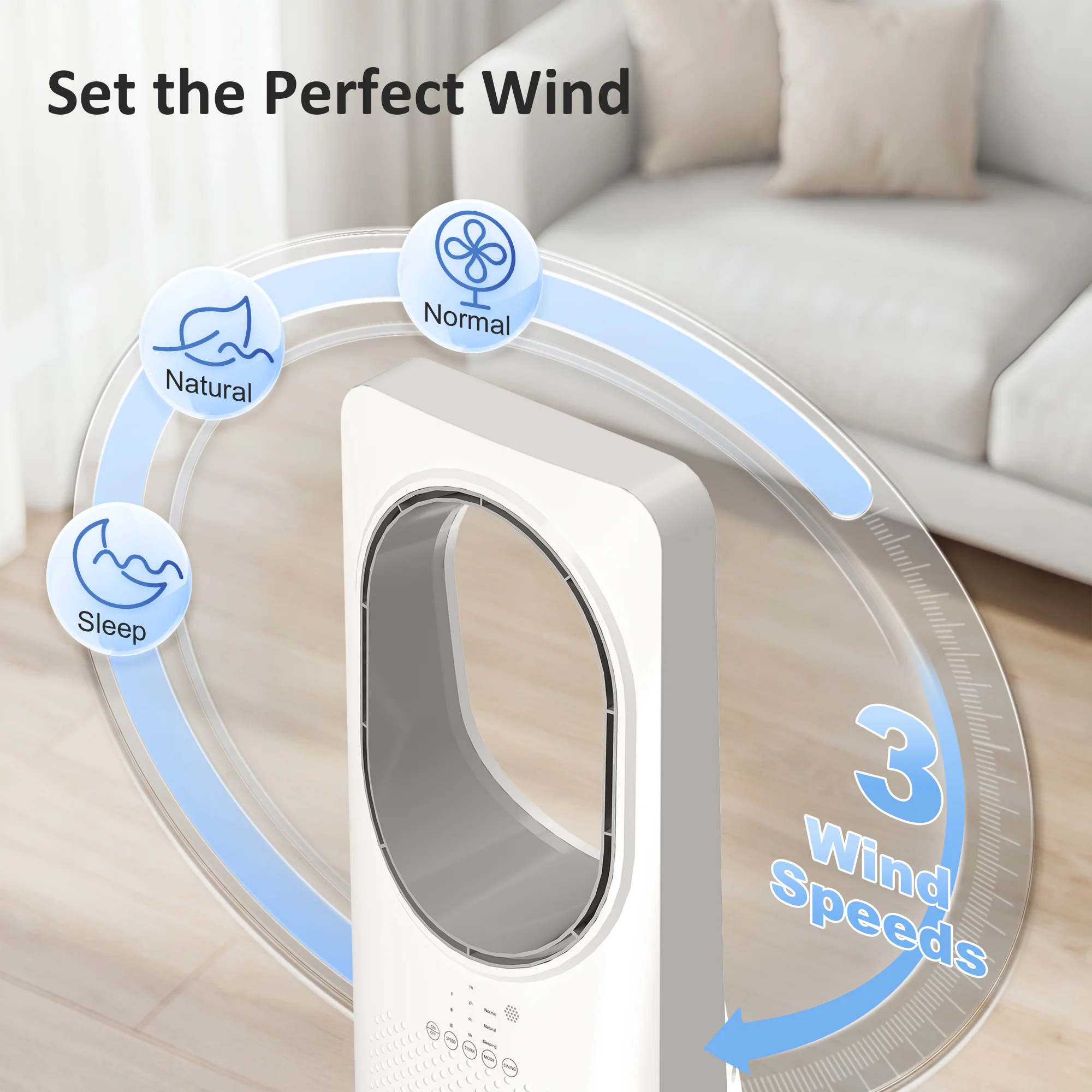 HOMCOM Bladeless Tower Fan With Oscillating, 3 Speeds, 3 Modes, 15H Timer - Image 6